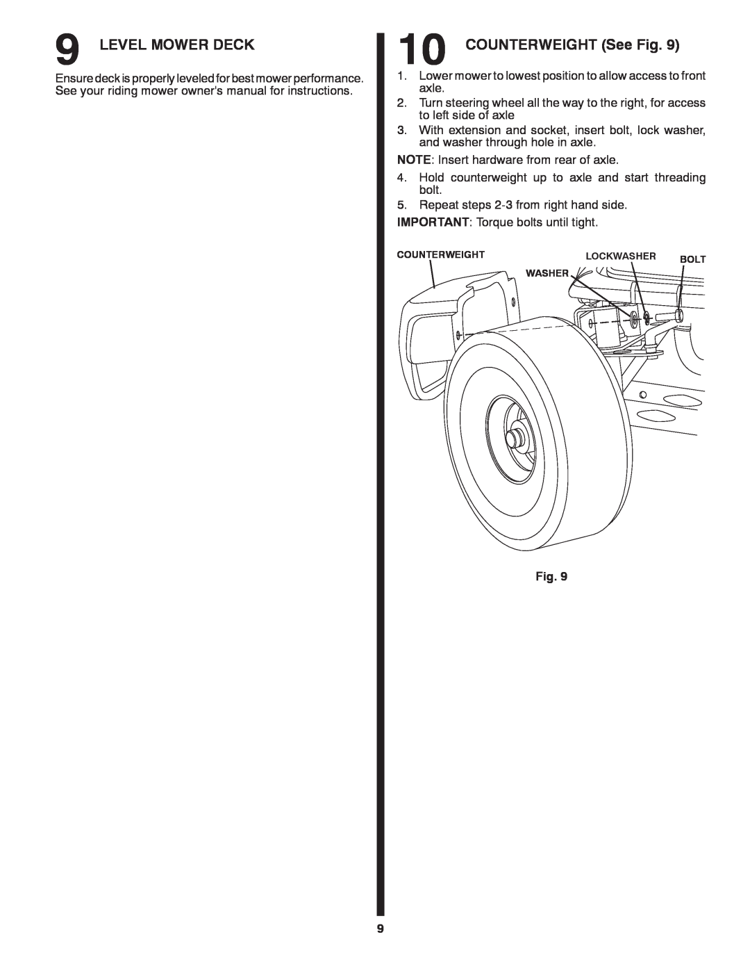Weed Eater G26LRV, 960 73 00-27, 532 43 46-60 owner manual Level Mower Deck, COUNTERWEIGHT See Fig 
