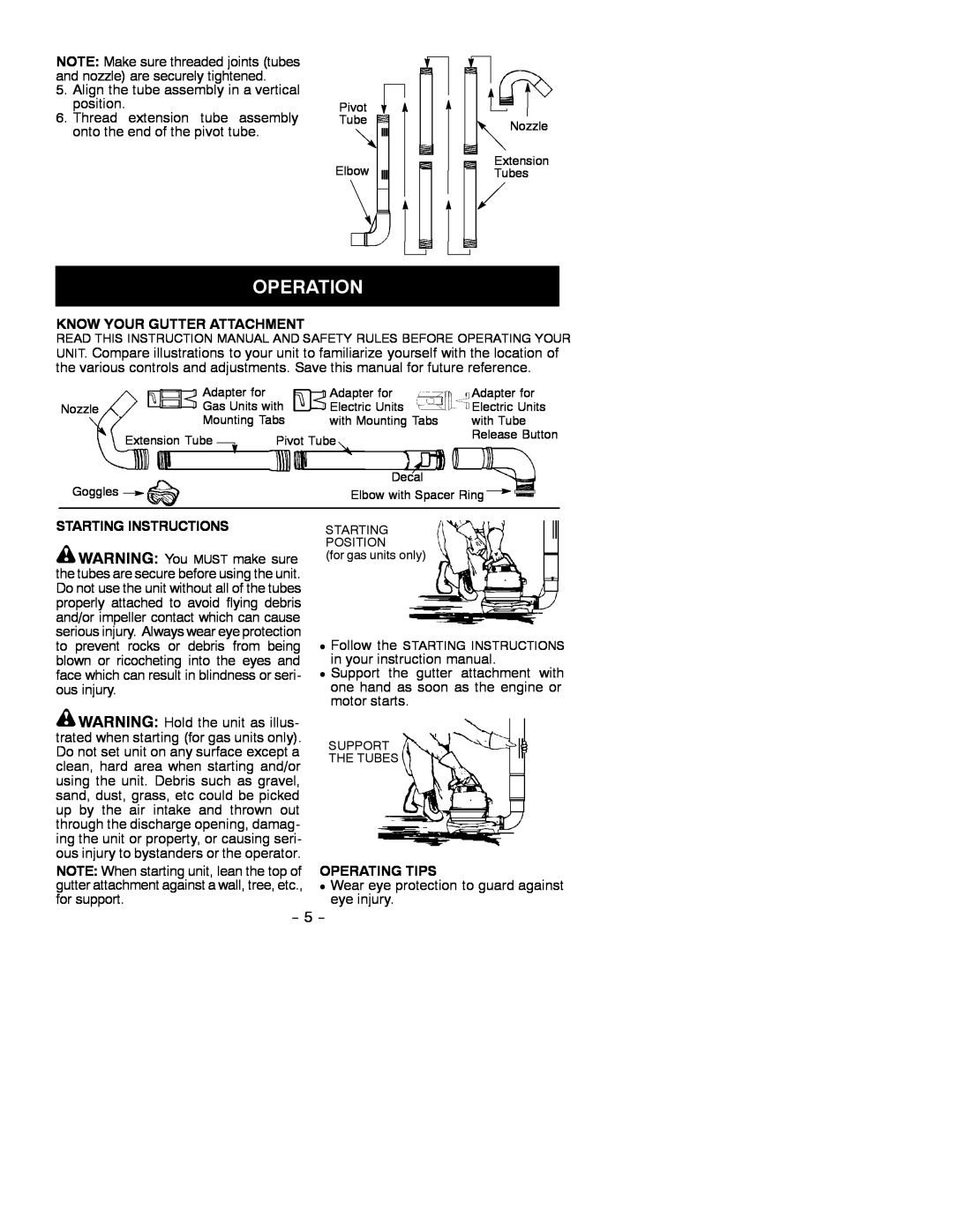 Weed Eater GA2010 instruction manual Know Your Gutter Attachment, Starting Instructions, Operating Tips 