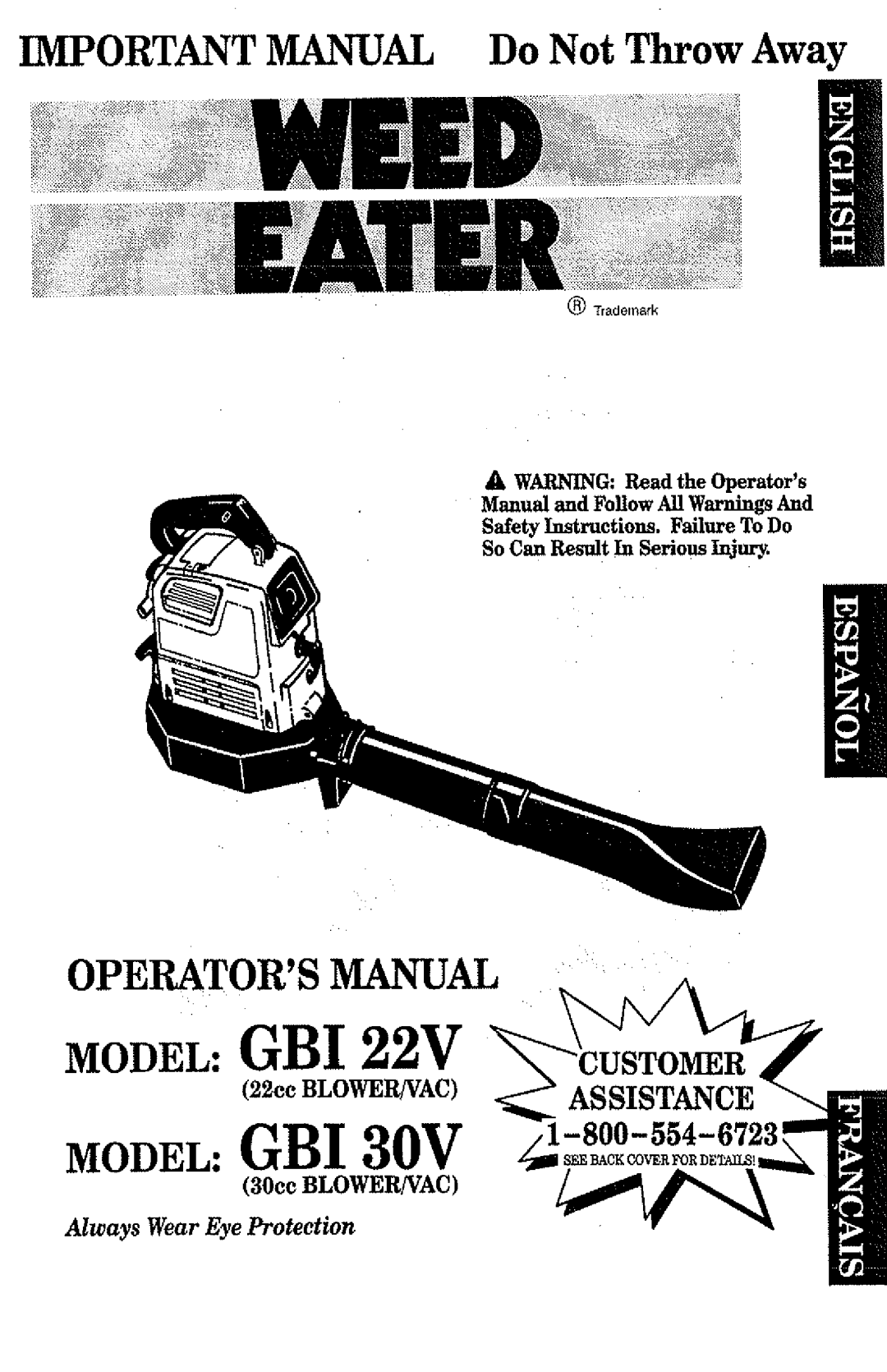 Weed Eater GBI 22V, GBI 30V manual 