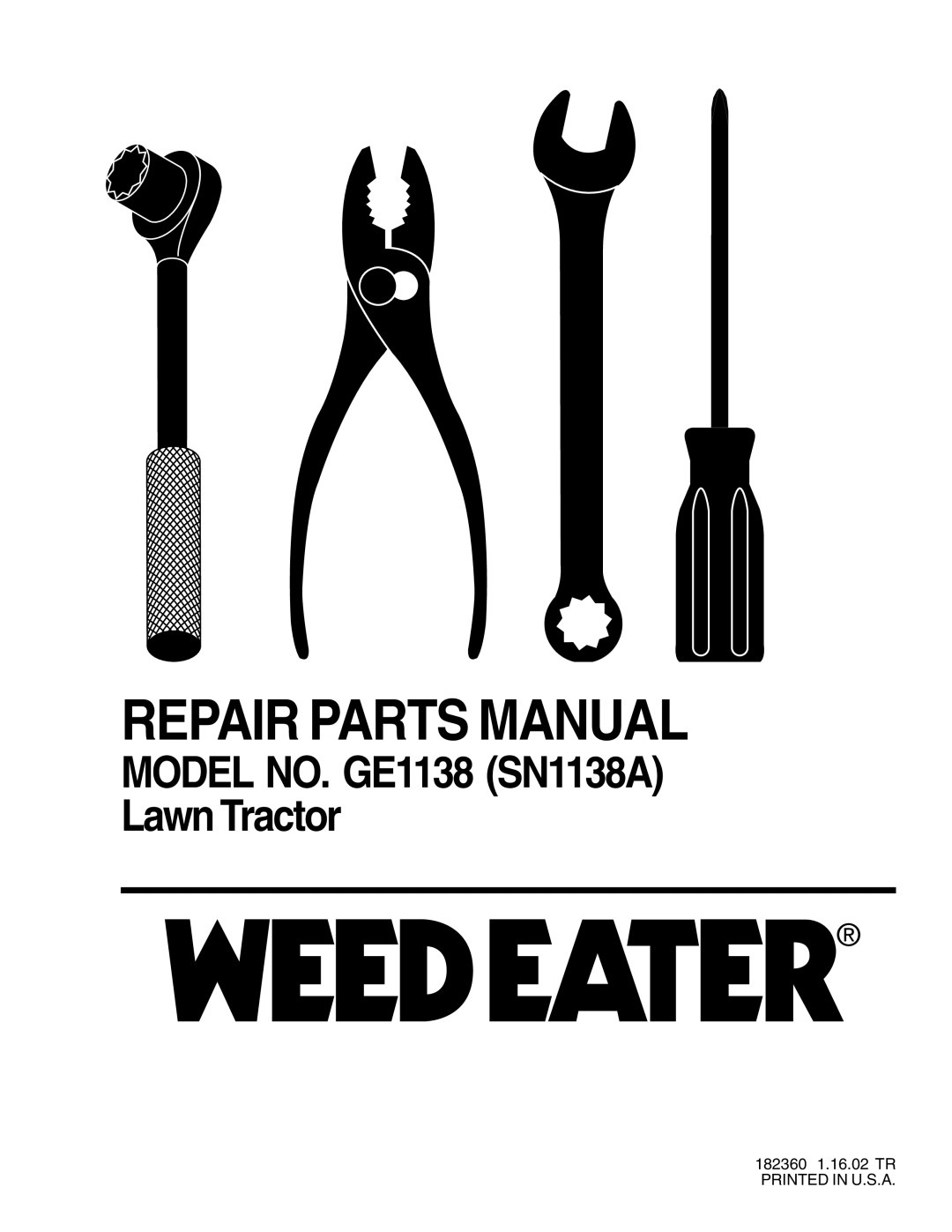 Weed Eater GE1138 (SN1138A) manual Repair Parts Manual 