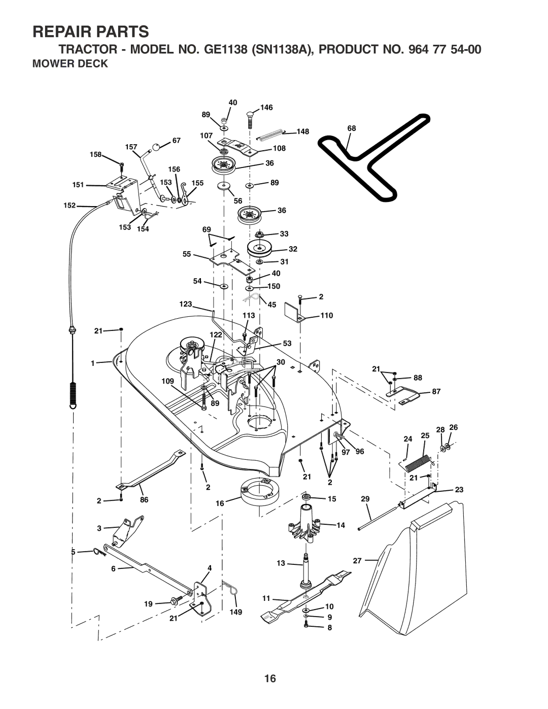 Weed Eater GE1138 (SN1138A) manual Mower Deck 