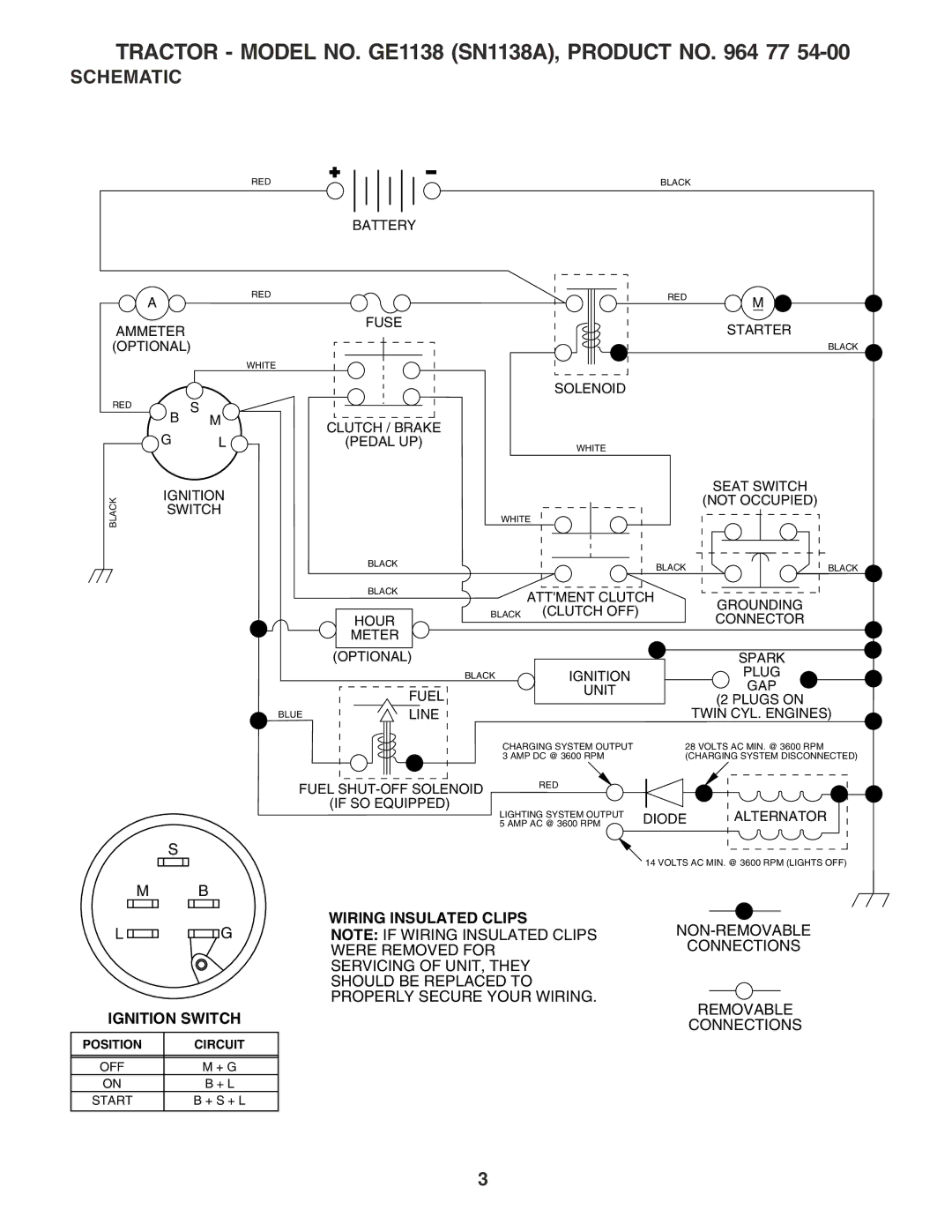 Weed Eater GE1138 (SN1138A) manual Tractor Model NO. GE1138 SN1138A, Product no 77, Schematic 