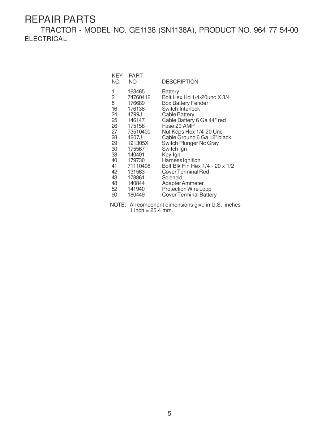 Weed Eater GE1138 (SN1138A) manual KEY Part Description 