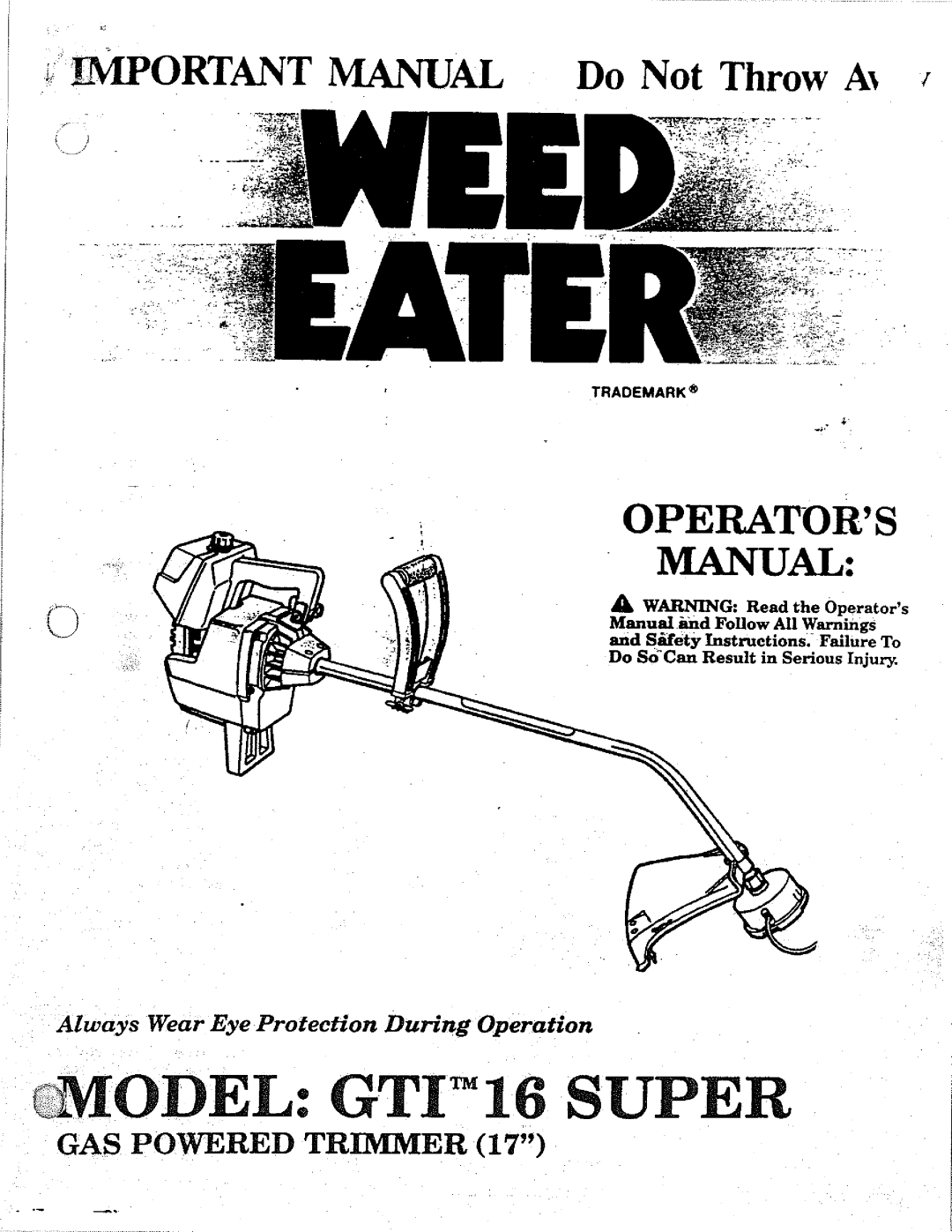 Weed Eater GTI 16 SUPER manual 