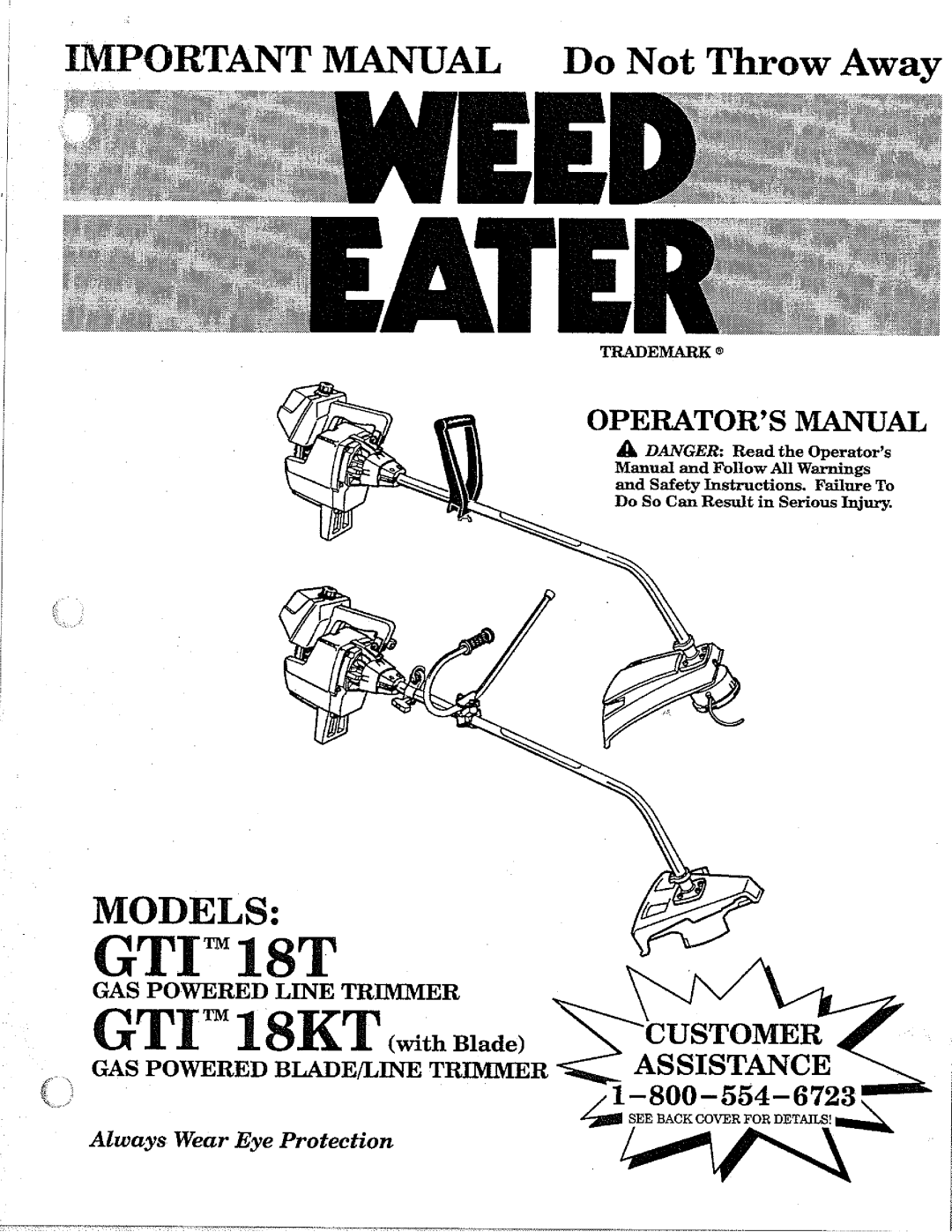 Weed Eater GTI18KT, GTI18T manual 