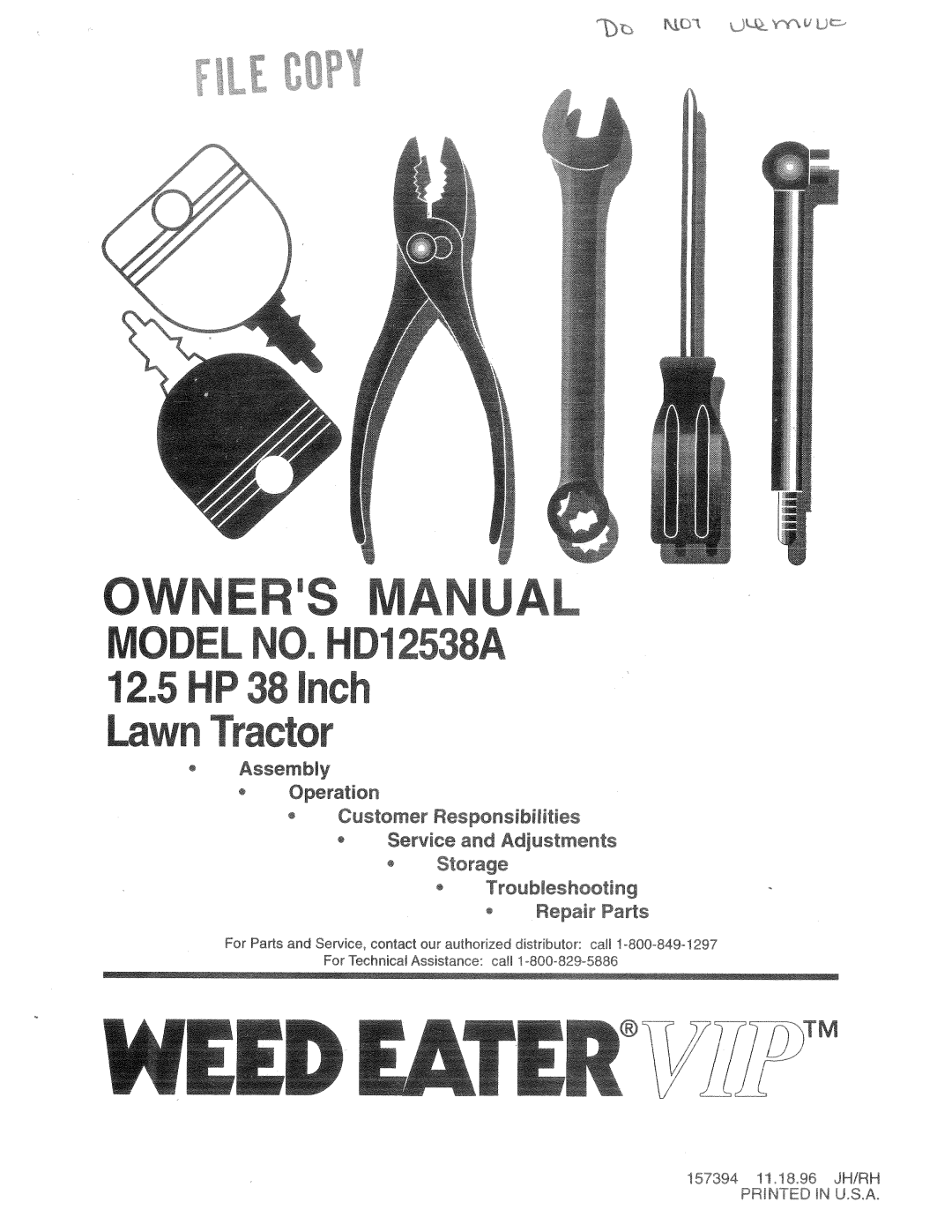 Weed Eater 157394, HD12538A manual 