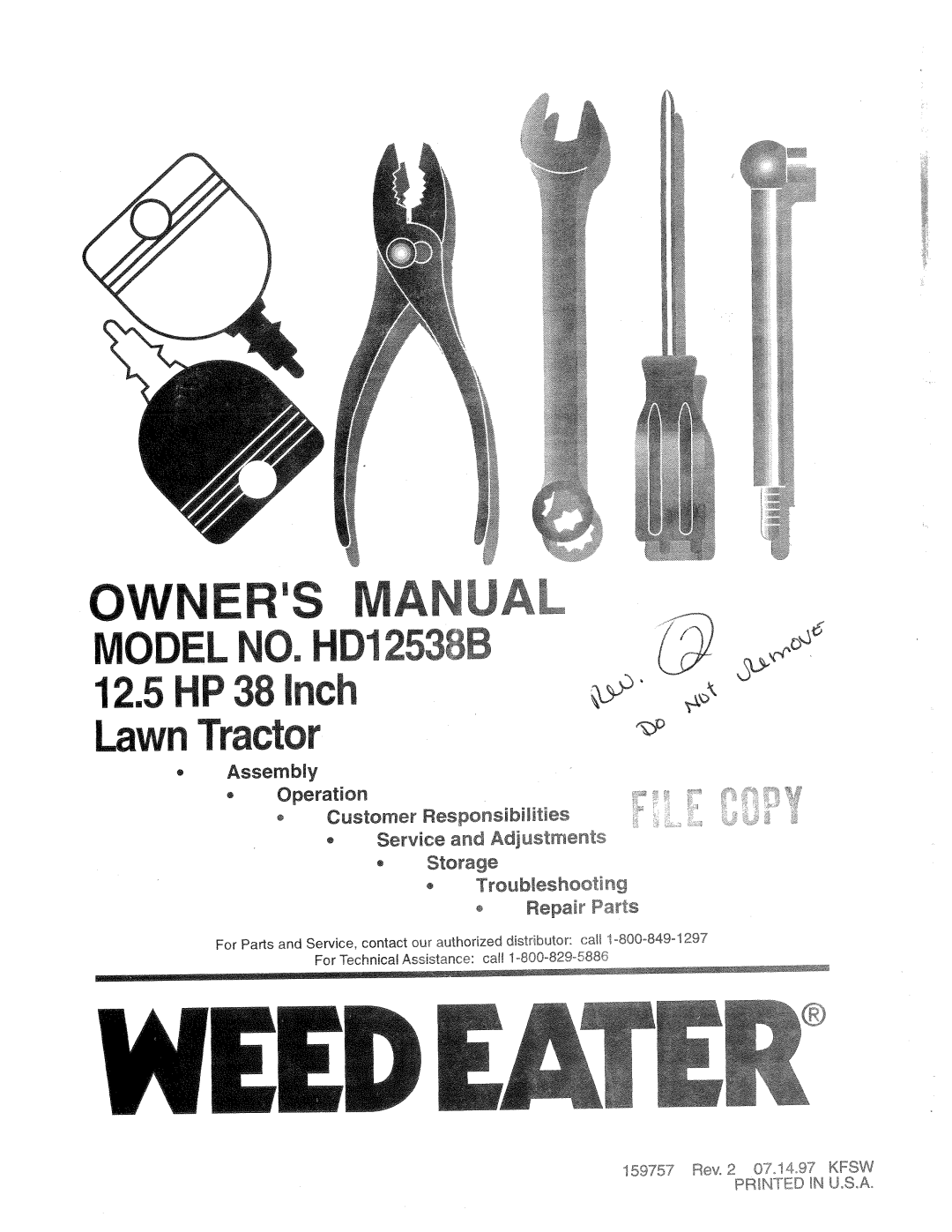 Weed Eater 159757, HD12538B manual 