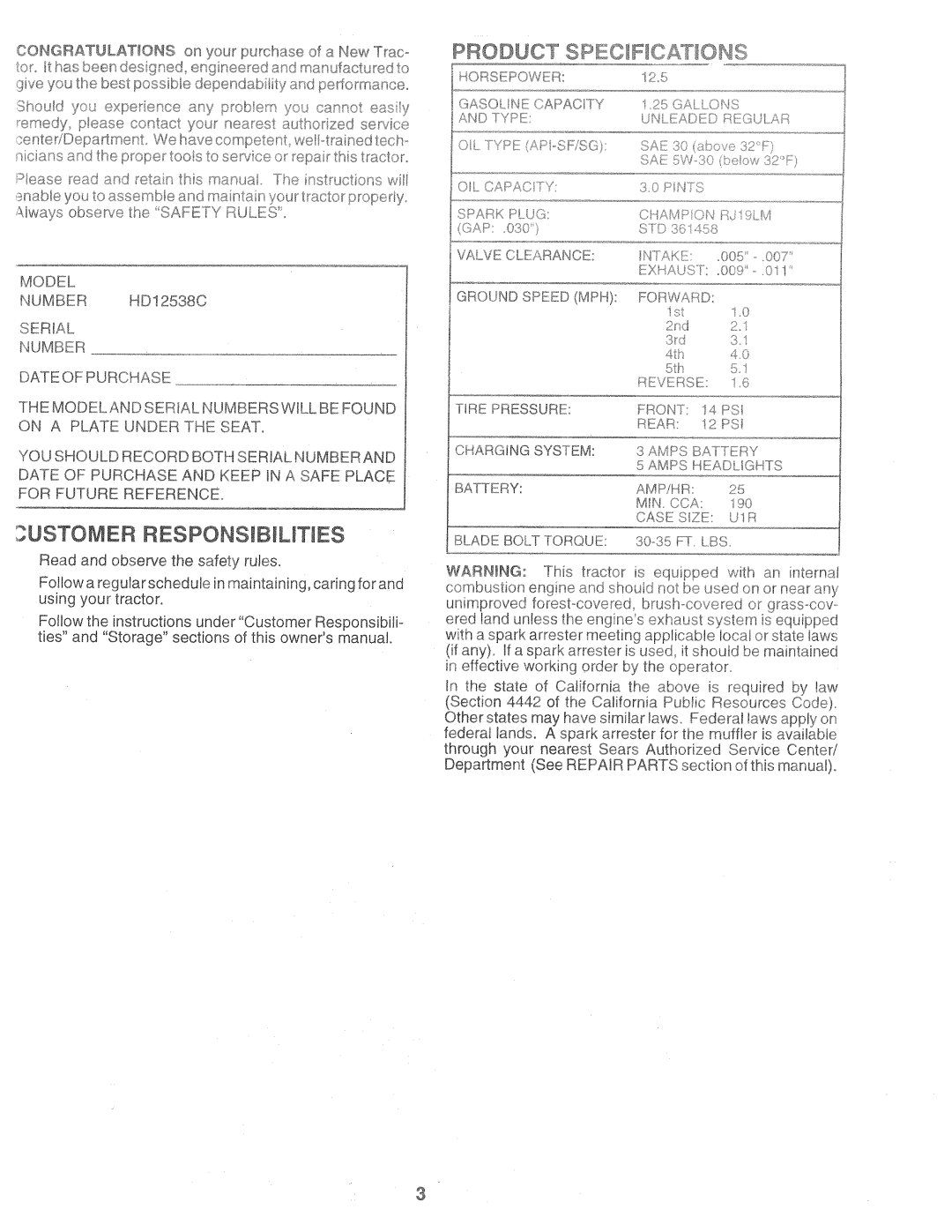 Weed Eater 160637, HD12538C manual 