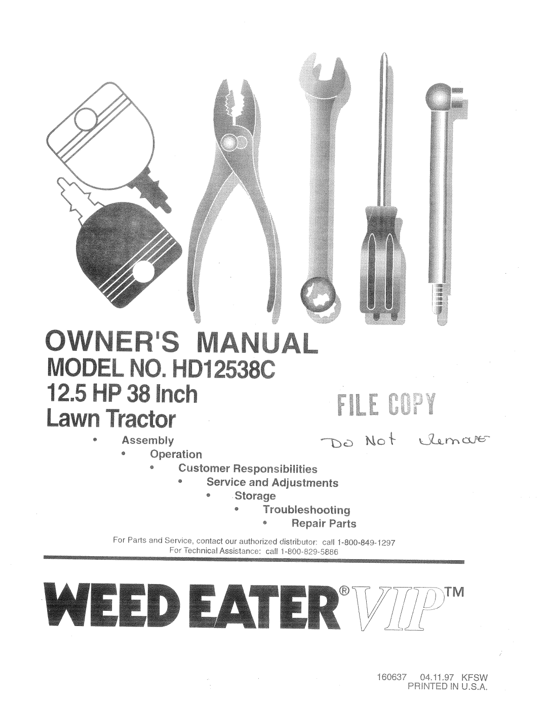 Weed Eater 160637, HD12538C manual 