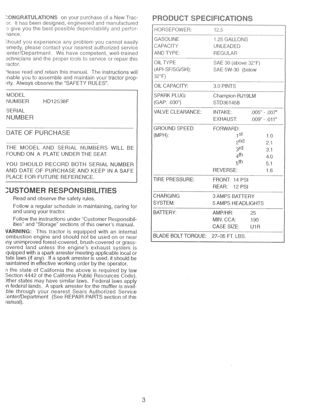 Weed Eater 164833, HD12538F manual 