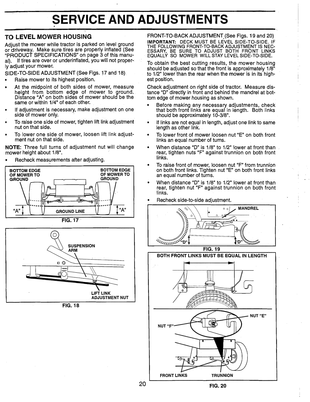 Weed Eater HD12538G, 165412 manual Service and Adjustments, TO- Level Mower Housing 