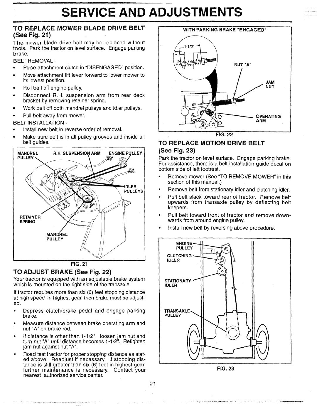 Weed Eater 165412, HD12538G manual To Replace Mower Blade Drive Belt See Fig, Belt Removal 