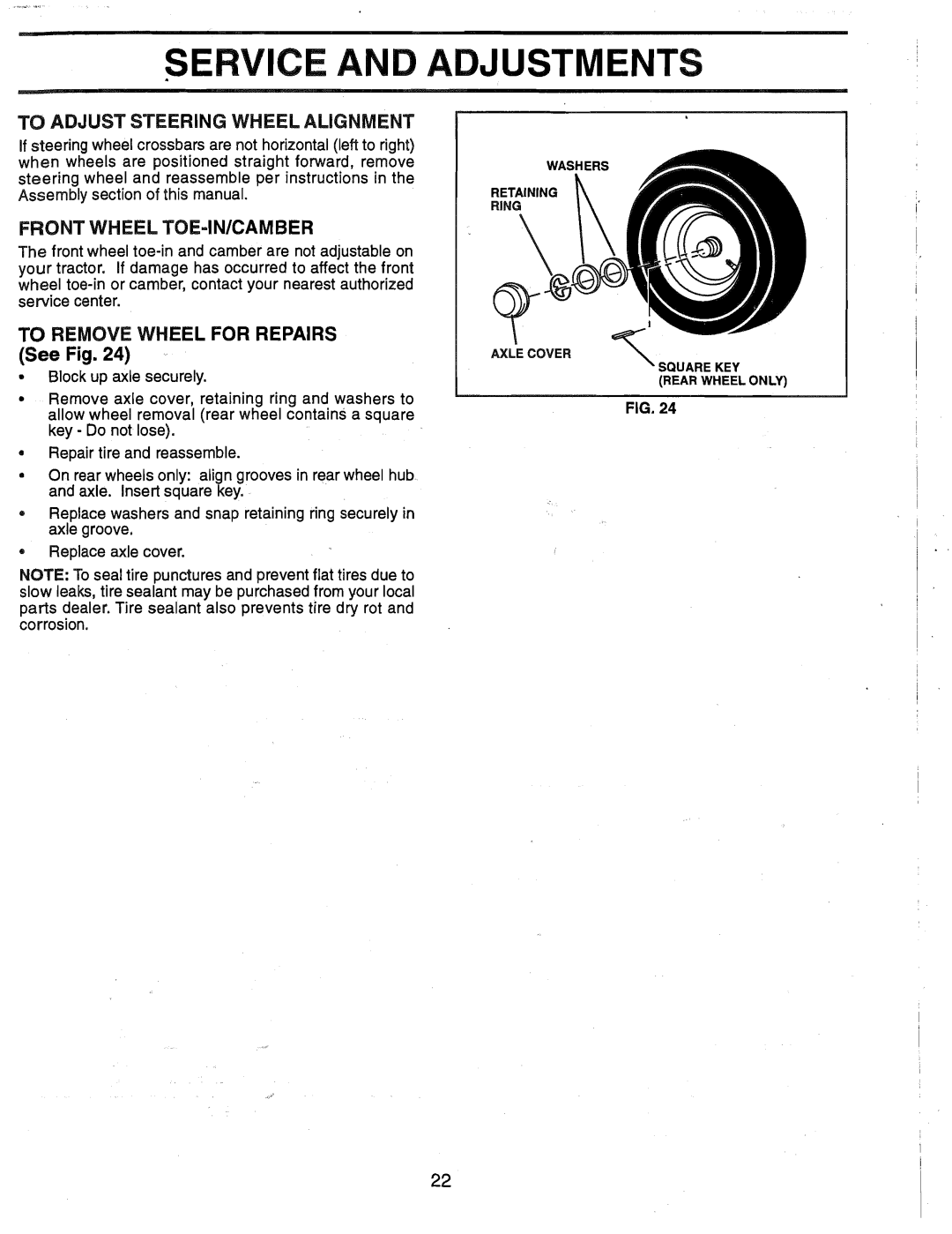 Weed Eater HD12538G To Adjust Sfeeringwheel Alignment, Front Wheel TOE-INICAMBER, To Remove Wheel for Repairs See Fig 