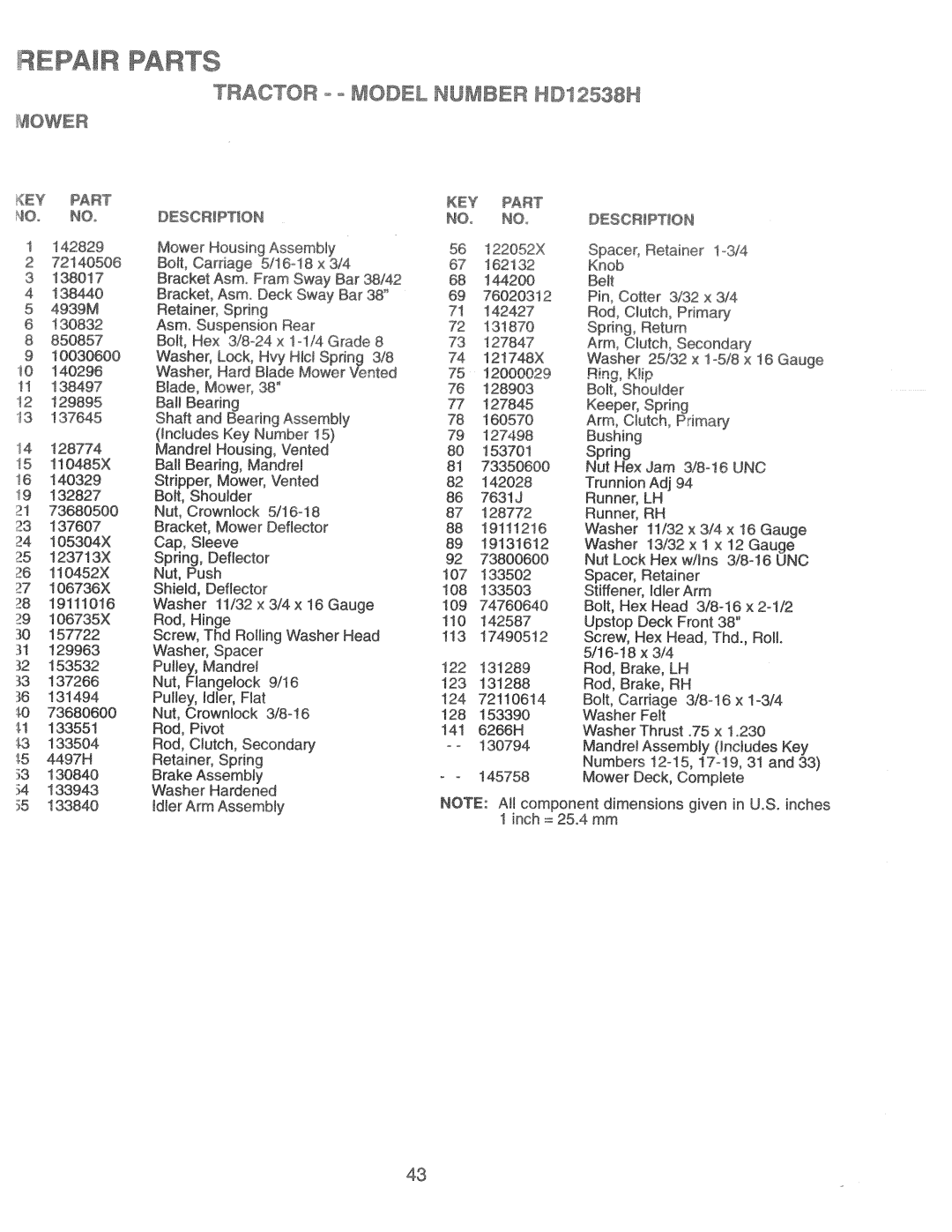 Weed Eater 166301, HD12538H manual 