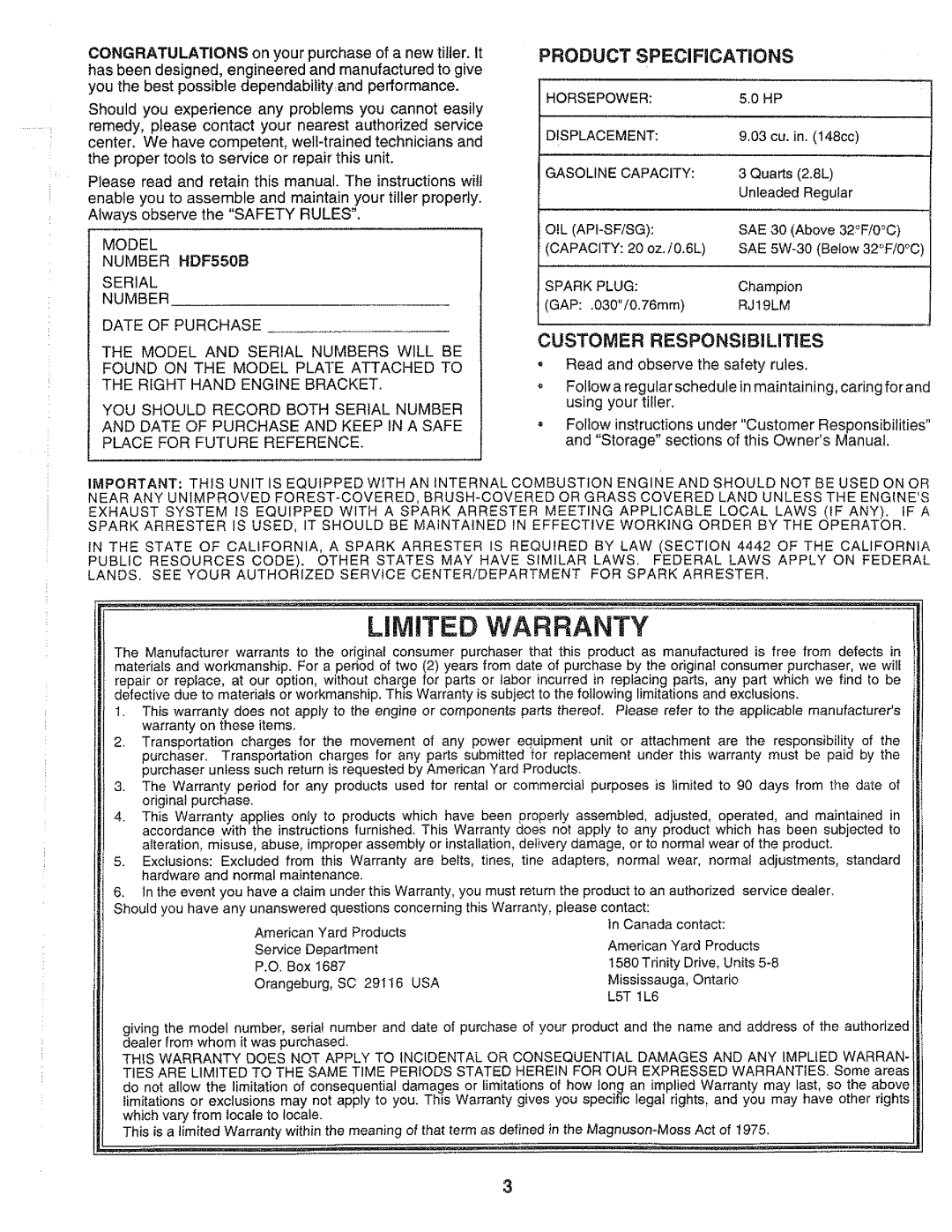 Weed Eater 152189, HDF550B manual 