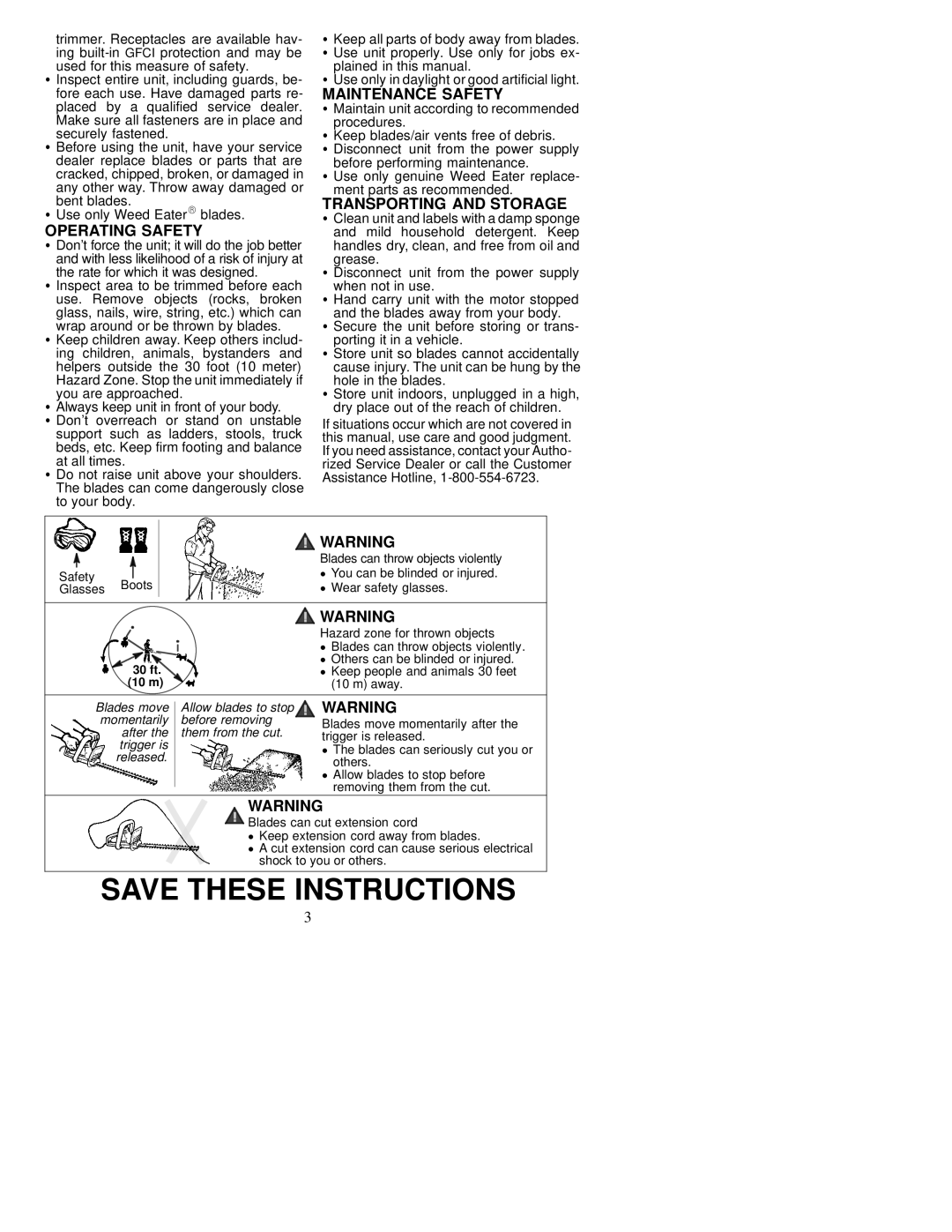 Weed Eater HT22, HT19, HT17, HT14, 530085739 manual Operating Safety, Maintenance Safety, Transporting and Storage 