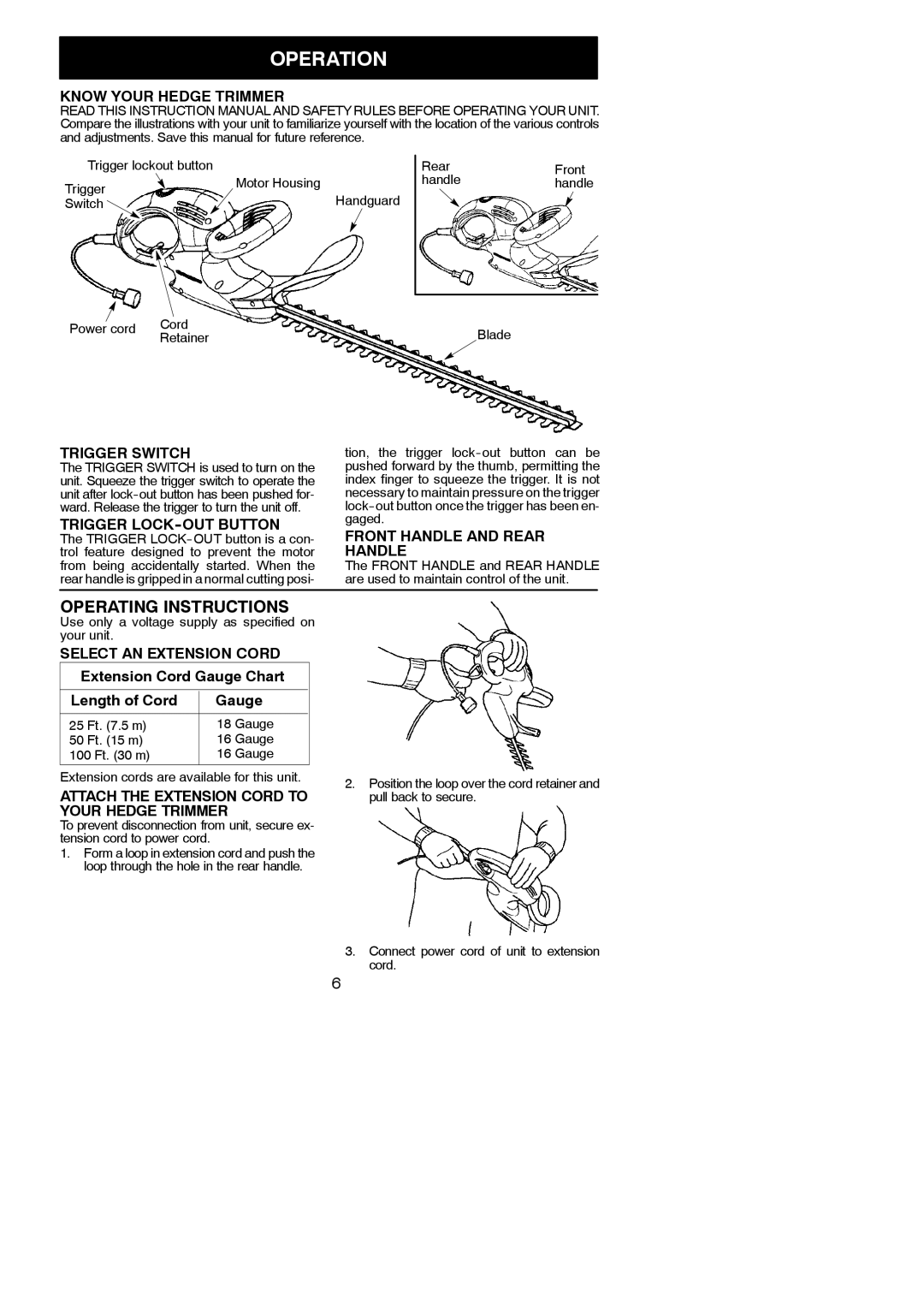 Weed Eater HT2400, HT1700, 545117507 instruction manual Operation, Operating Instructions 