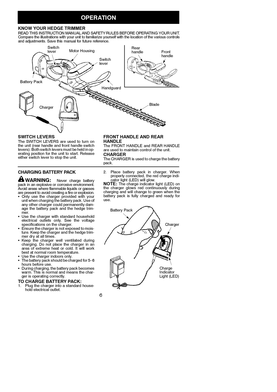 Weed Eater HTC2200, 545117506 instruction manual Operation 