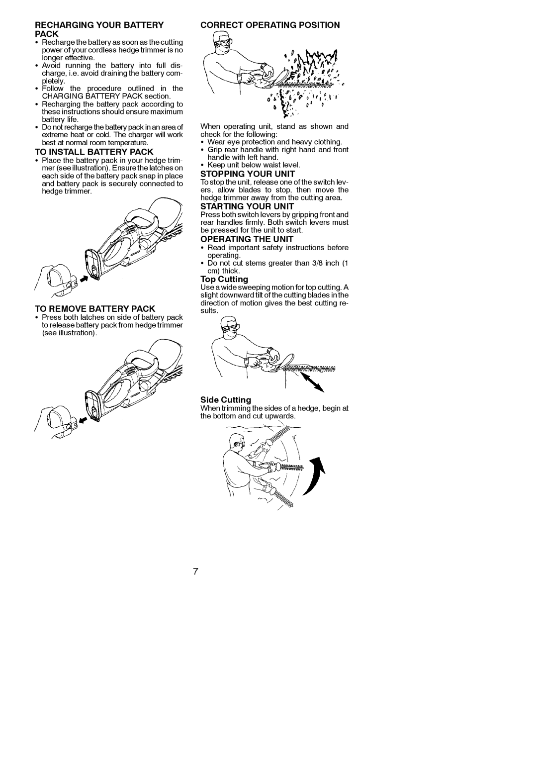 Weed Eater 545117506 Recharging Your Battery Pack, To Install Battery Pack, To Remove Battery Pack, Stopping Your Unit 