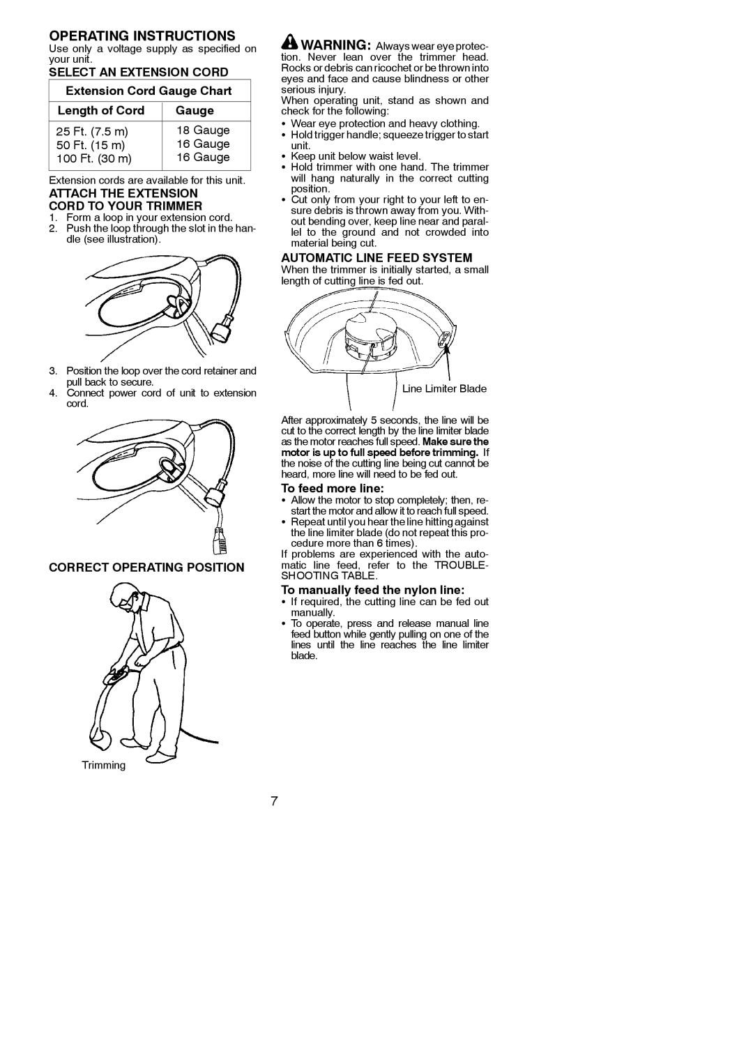 Weed Eater 545186764 Operating Instructions, Attach the Extension Cord to Your Trimmer, Correct Operating Position 