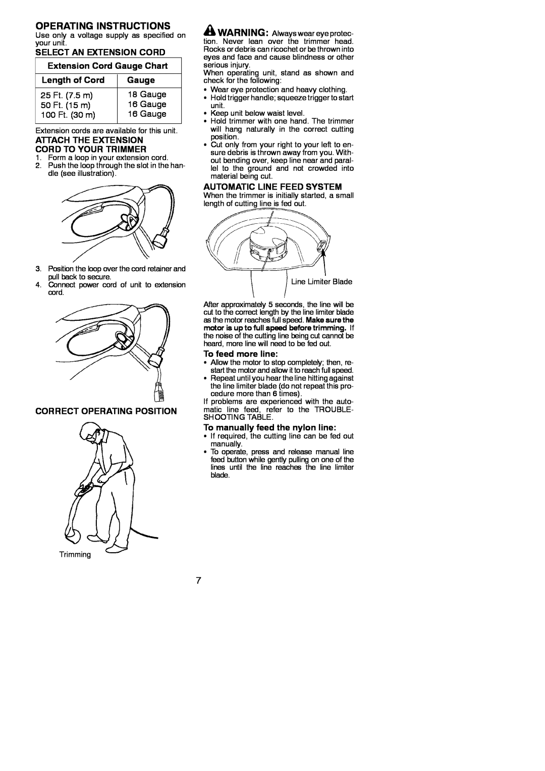 Weed Eater 545186764 Operating Instructions, Select An Extension Cord, Extension Cord Gauge Chart, Length of Cord 