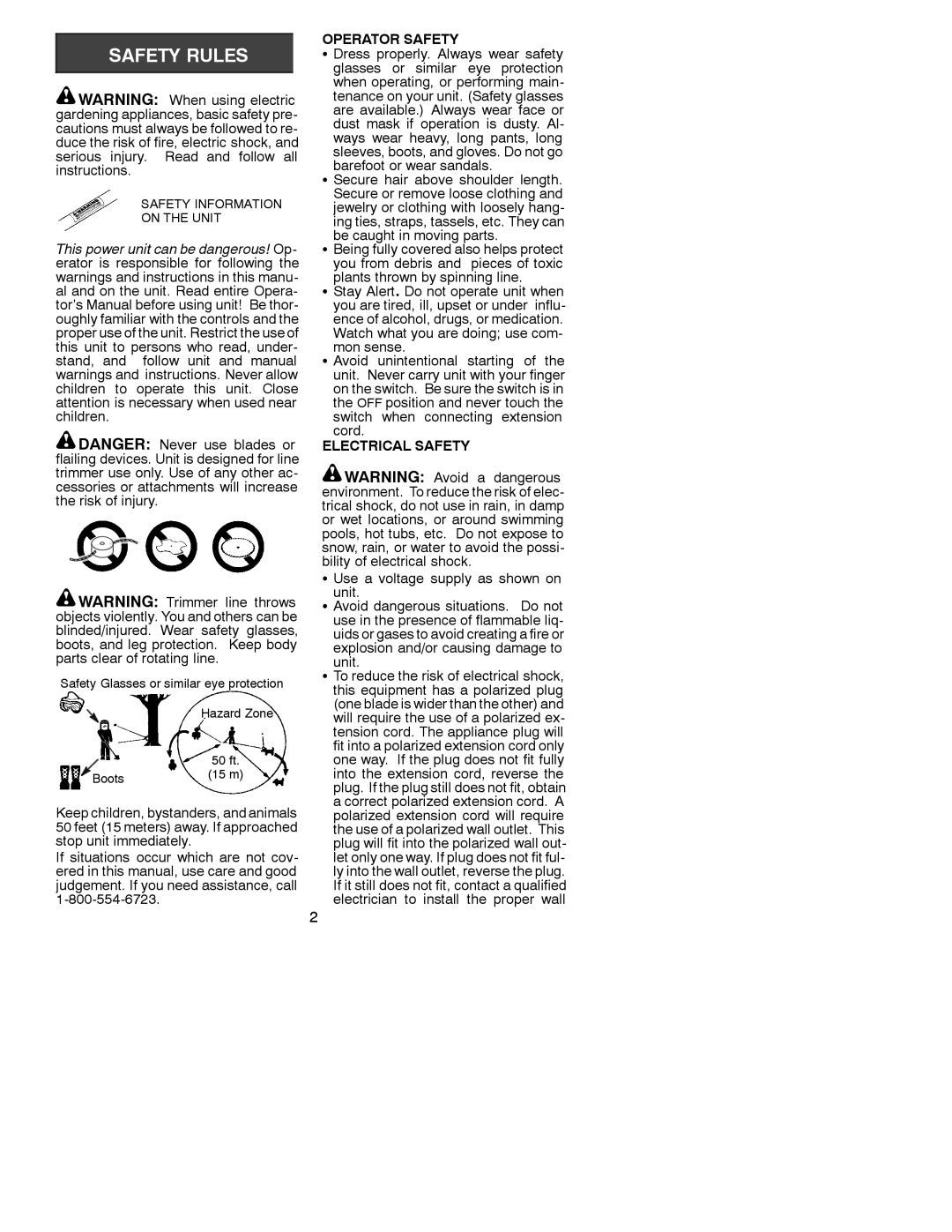 Weed Eater RT10, 530086306 manual Operator Safety, Electrical Safety 