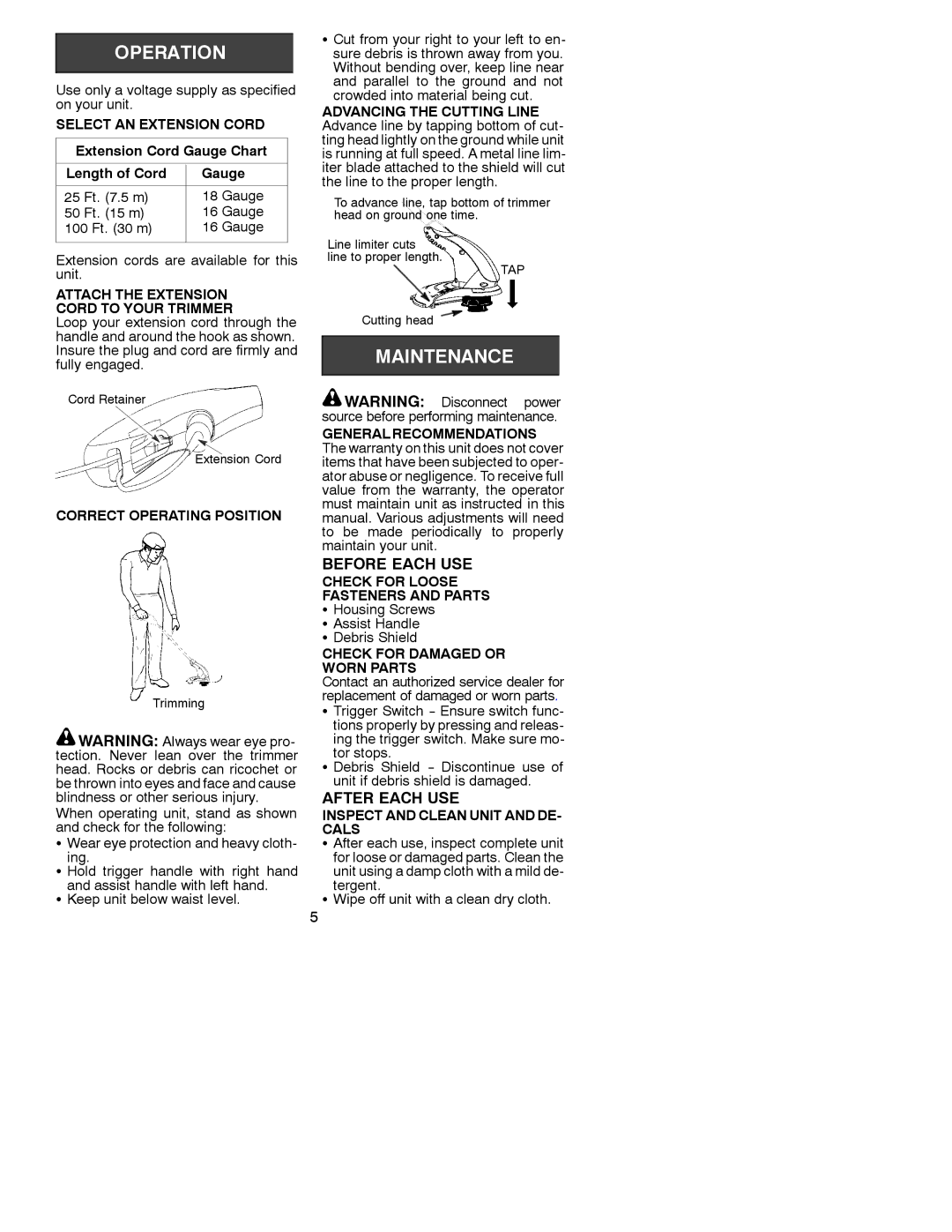 Weed Eater 530086306, RT10 manual Before Each USE, After Each USE 