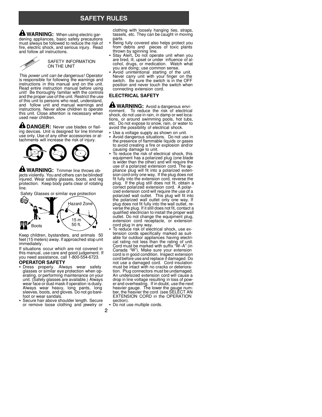 Weed Eater RT112, RT110 instruction manual Operator Safety, Electrical Safety 