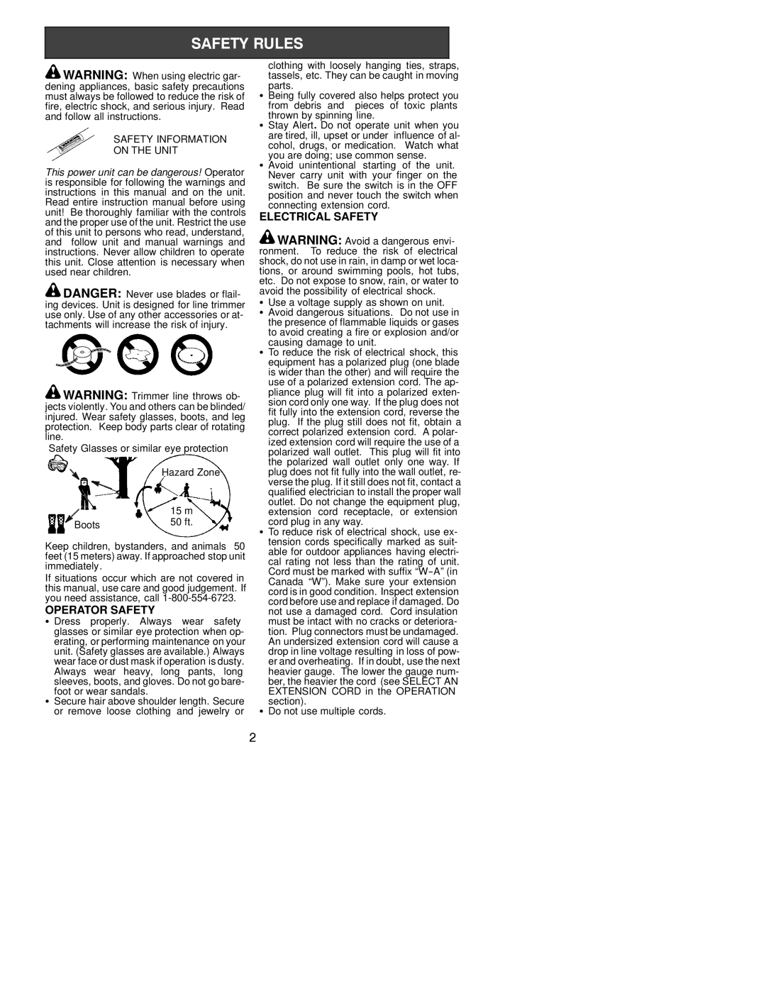 Weed Eater 530086743, RTE113, RTE114 instruction manual Operator Safety, Electrical Safety 