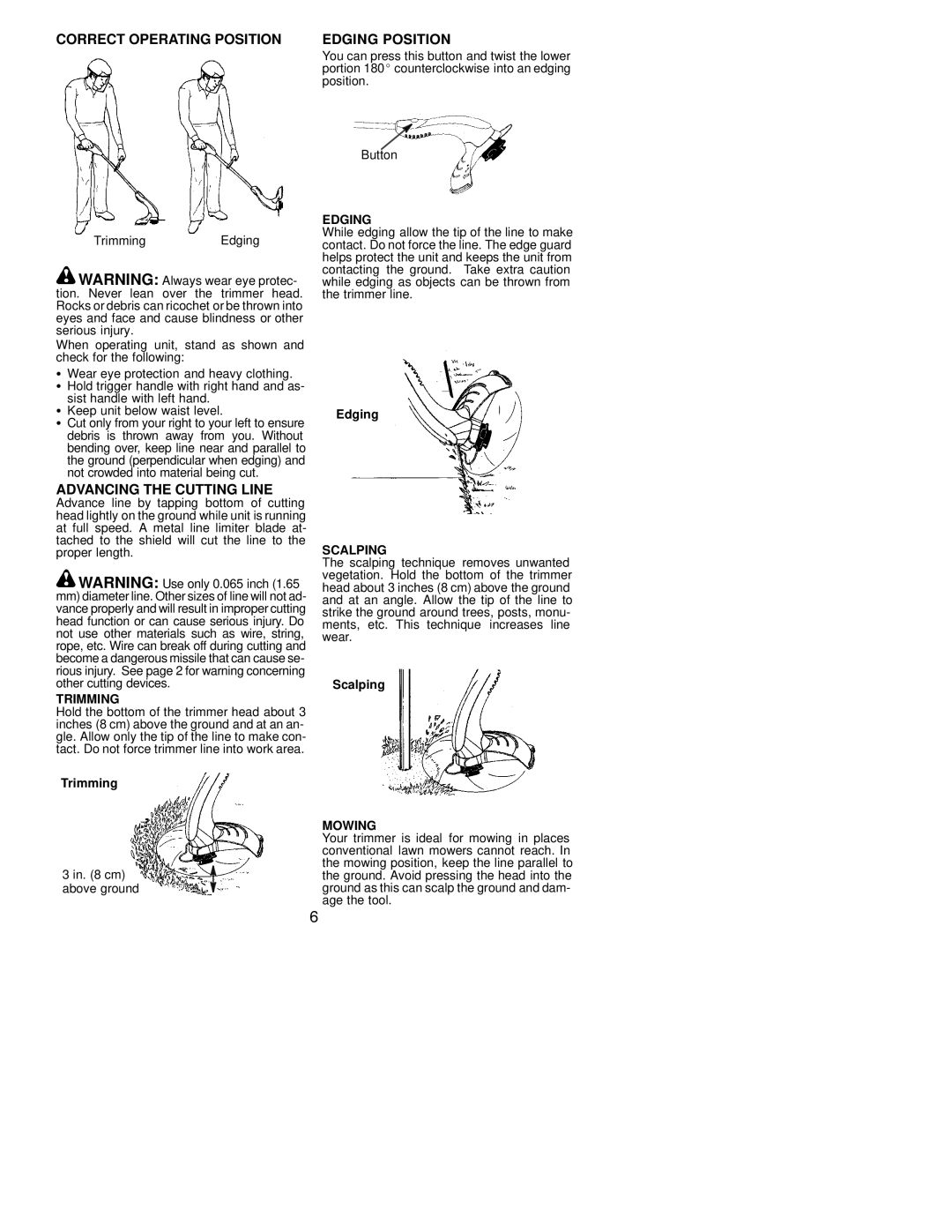 Weed Eater RTE113, RTE114, 530086743 instruction manual Correct Operating Position, Advancing the Cutting Line 