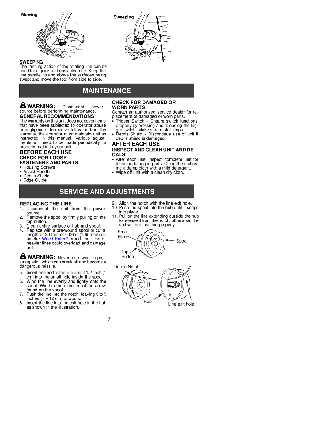 Weed Eater RTE114, RTE113, 530086743 instruction manual Before Each USE, After Each USE 