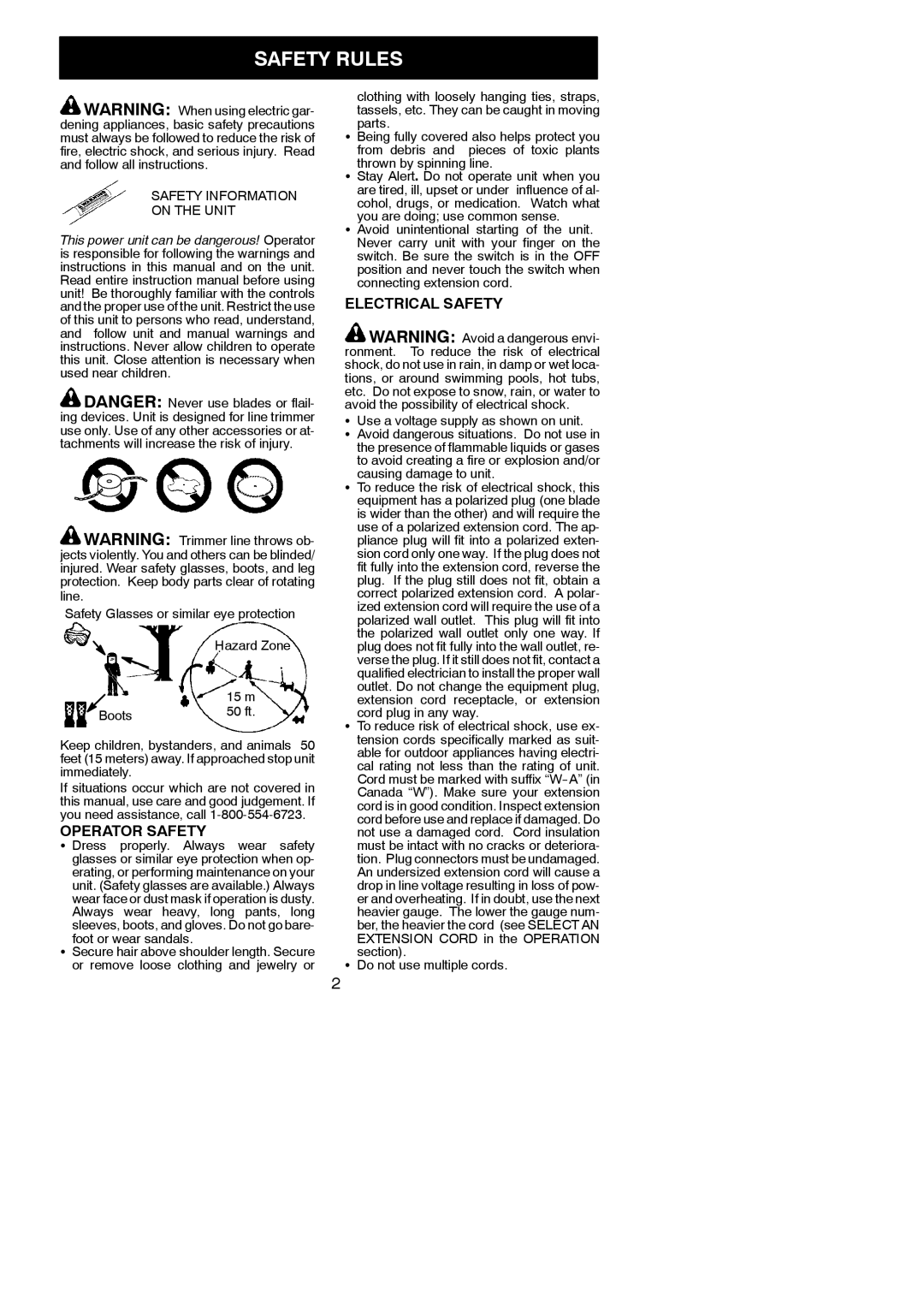 Weed Eater 952711942, RTE113C, 545167695 instruction manual Safety Rules, Operator Safety, Electrical Safety 