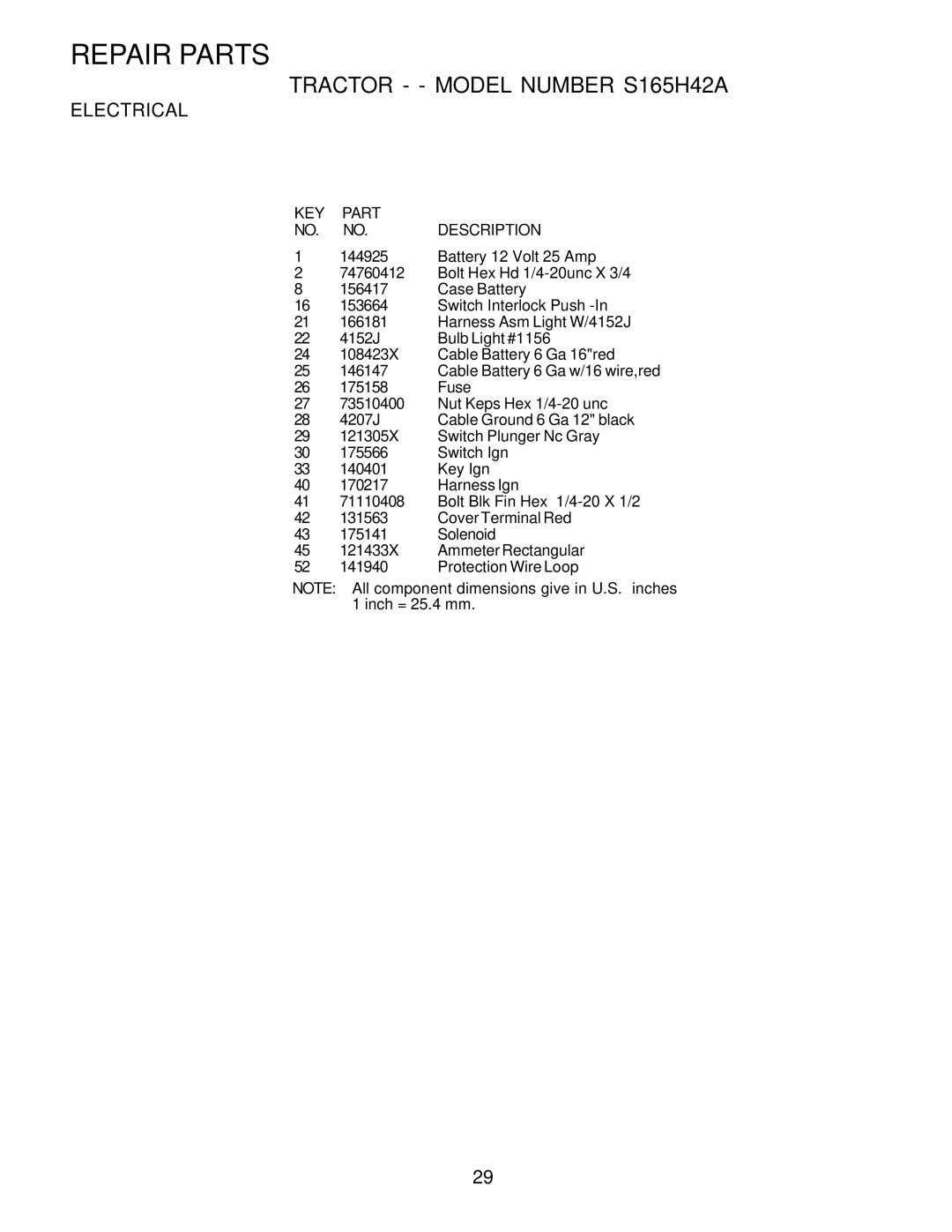 Weed Eater S165H42A owner manual KEY Part Description 