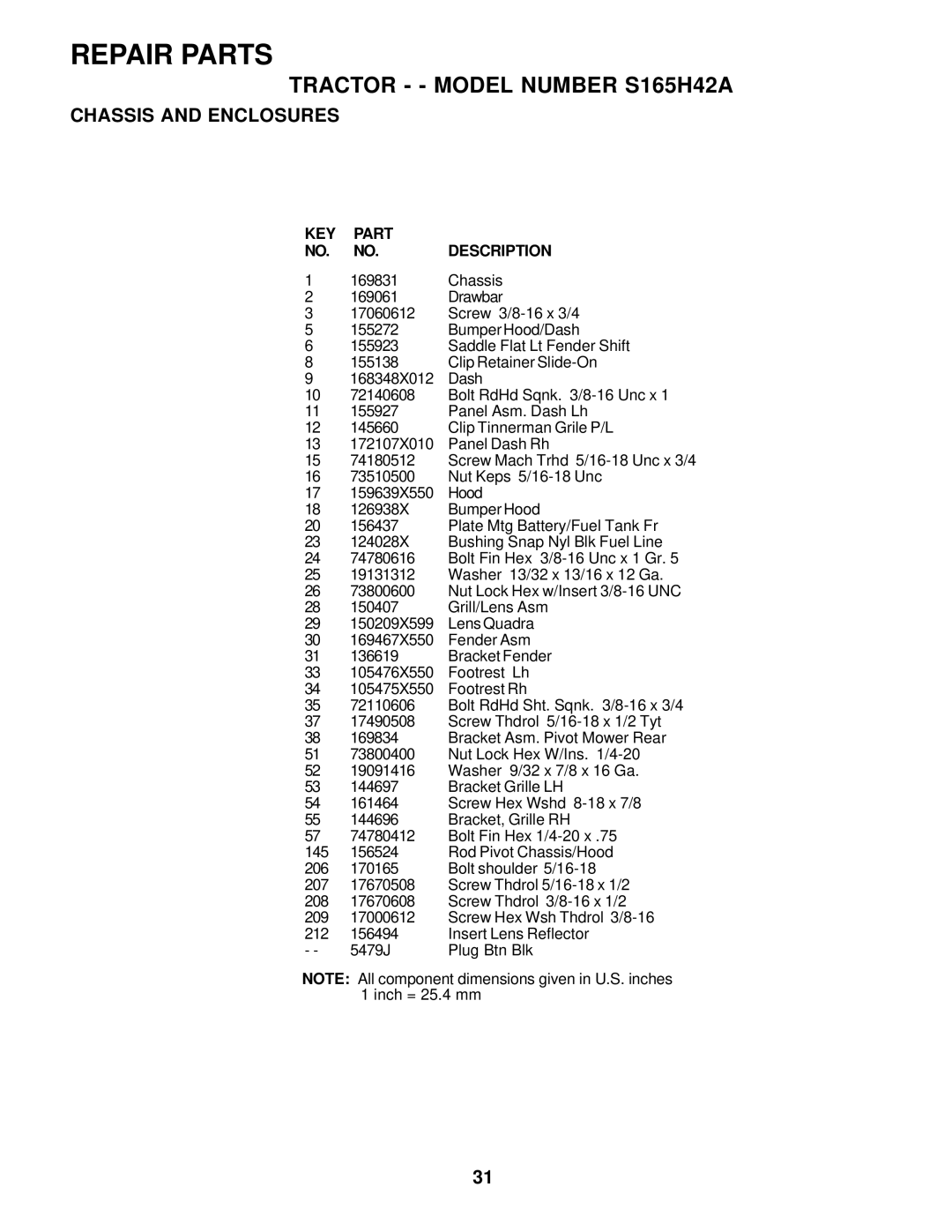 Weed Eater S165H42A owner manual Repair Parts 