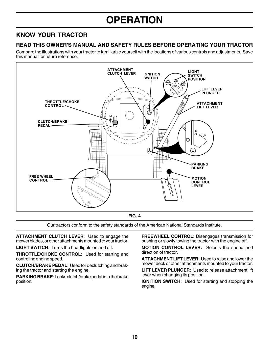 Weed Eater S165H42C owner manual Know Your Tractor 