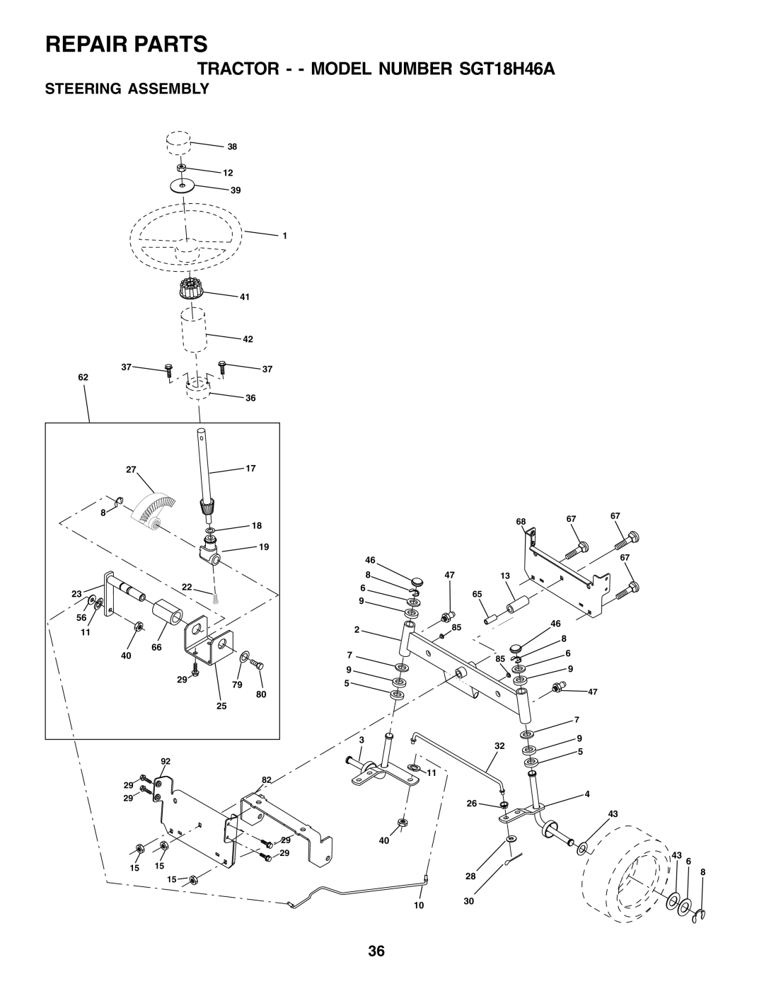 Weed Eater SGT18H46A, 177599 manual Steering Assembly 