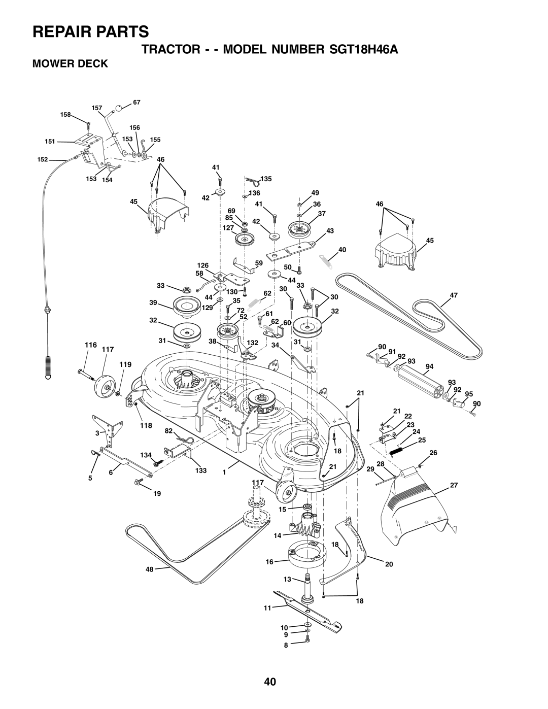 Weed Eater SGT18H46A, 177599 manual Mower Deck 