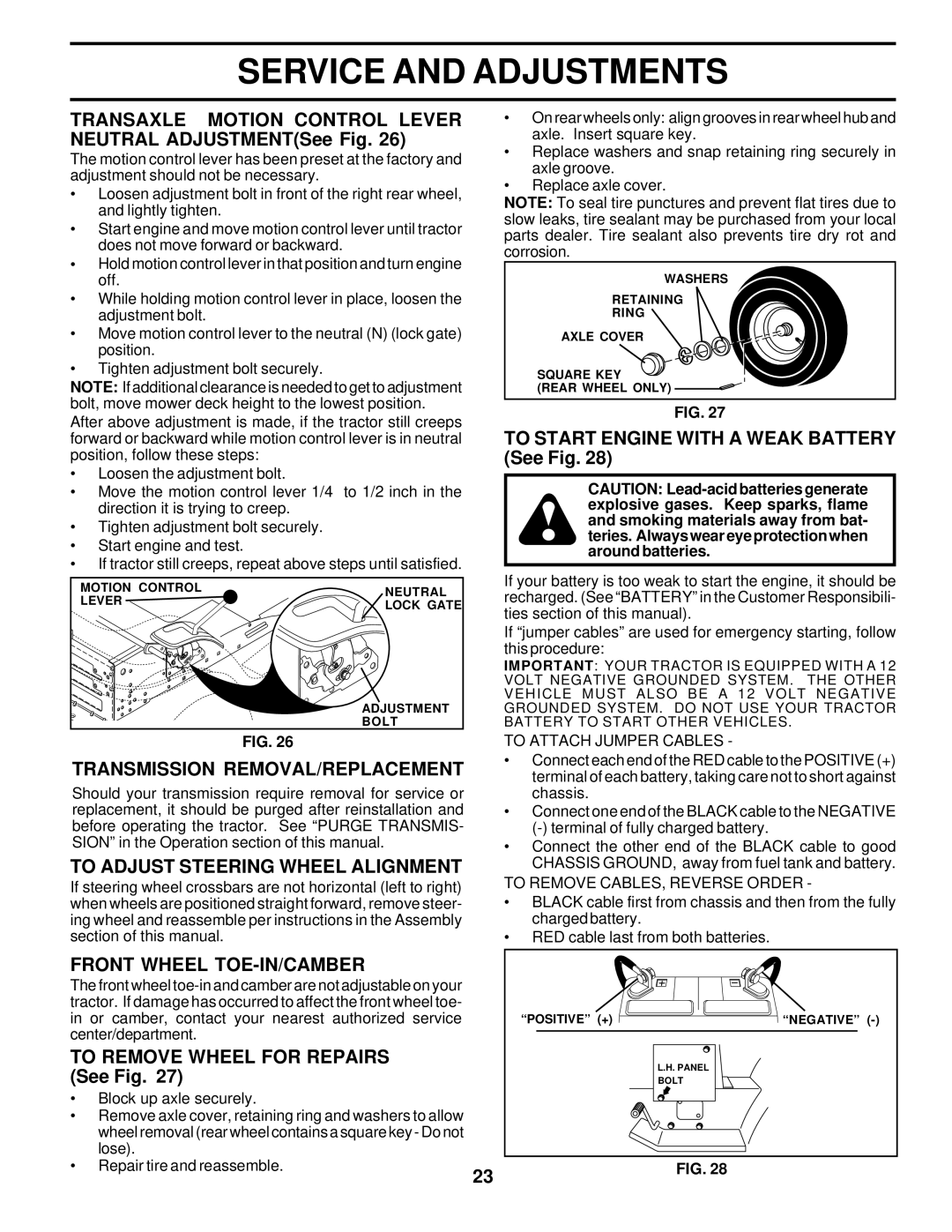 Weed Eater SGT18H46B manual Transmission REMOVAL/REPLACEMENT, To Adjust Steering Wheel Alignment, Front Wheel TOE-IN/CAMBER 