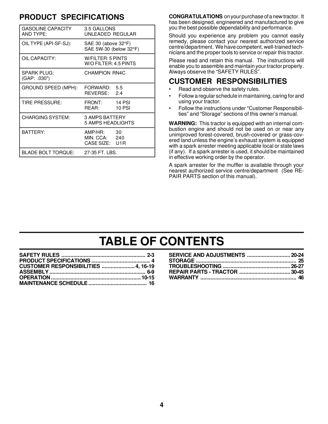 Weed Eater SGT18H46B manual Table of Contents 