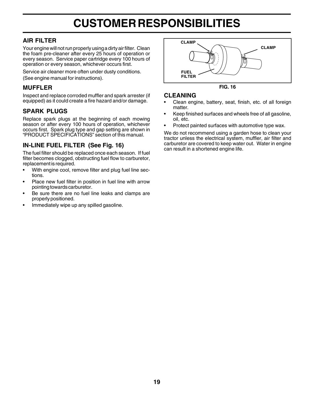 Weed Eater SGT18H46C manual AIR Filter, Muffler, Spark Plugs, IN-LINE Fuel Filter See Fig, Cleaning 