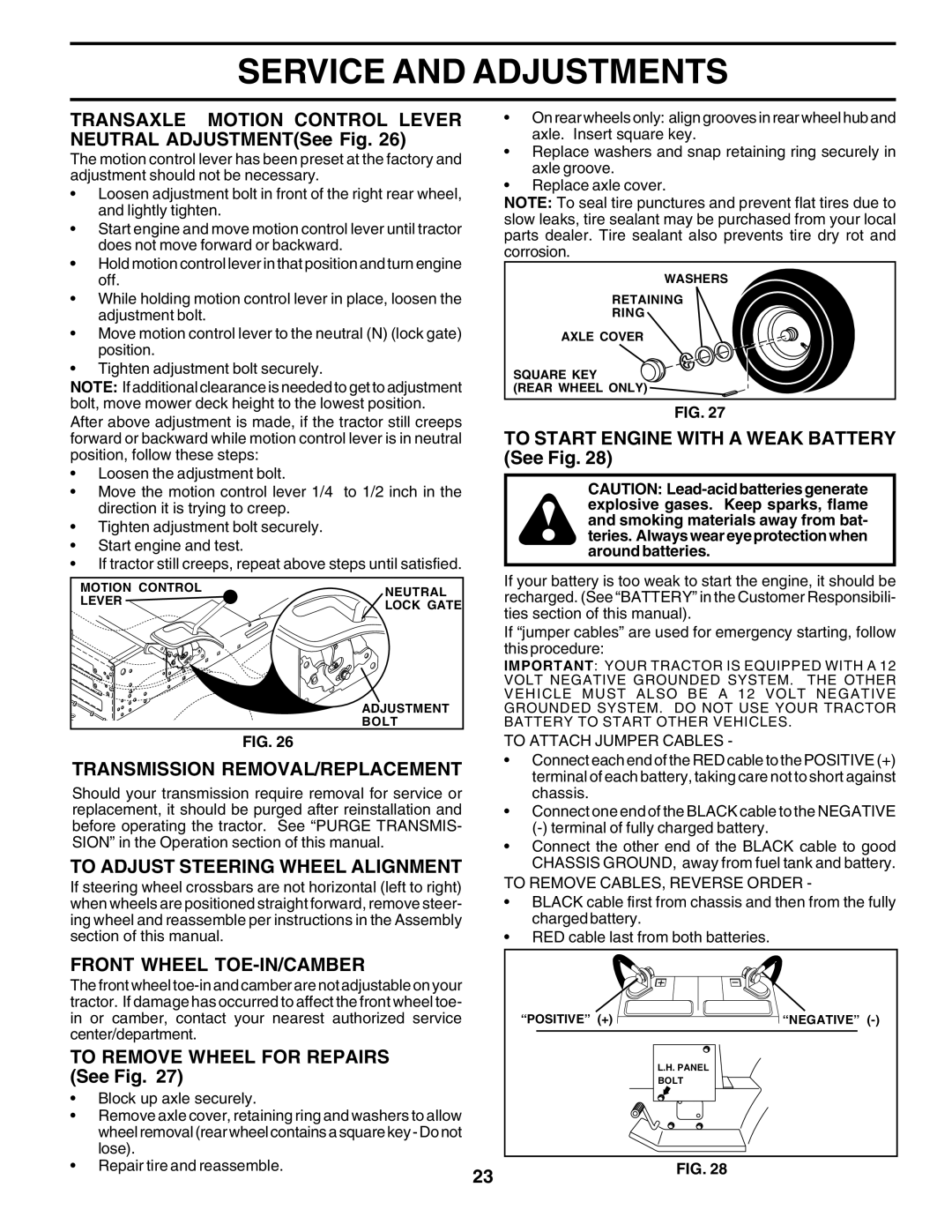 Weed Eater SGT18H46C manual Transmission REMOVAL/REPLACEMENT, To Adjust Steering Wheel Alignment, Front Wheel TOE-IN/CAMBER 