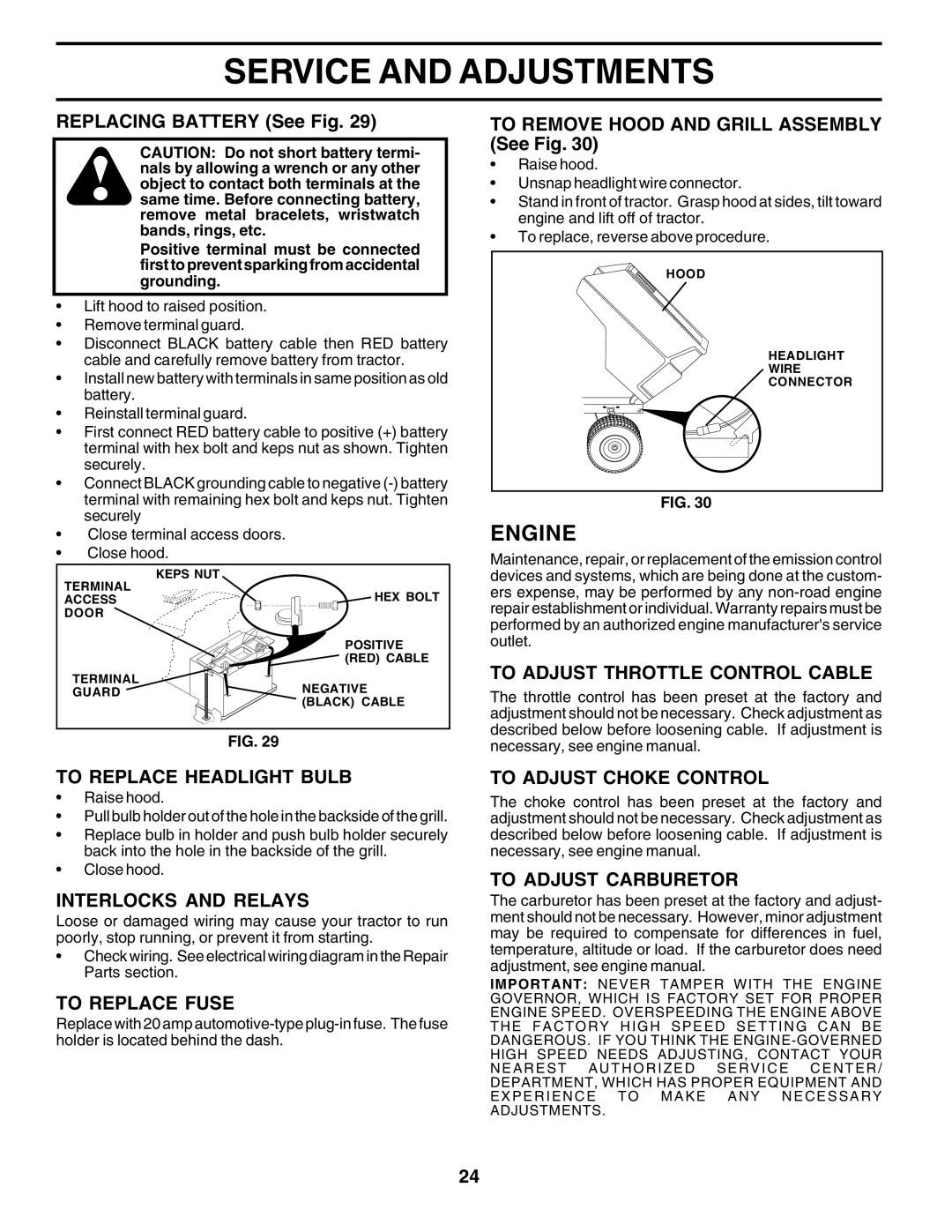 Weed Eater SGT18H46C To Adjust Throttle Control Cable, To Replace Headlight Bulb, Interlocks and Relays, To Replace Fuse 