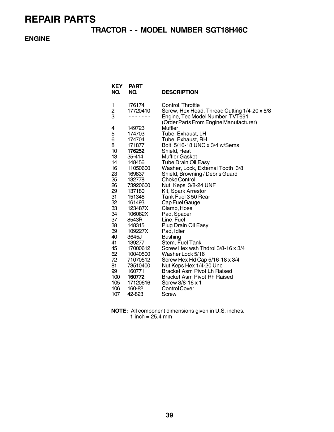 Weed Eater SGT18H46C manual Control, Throttle, 176252 