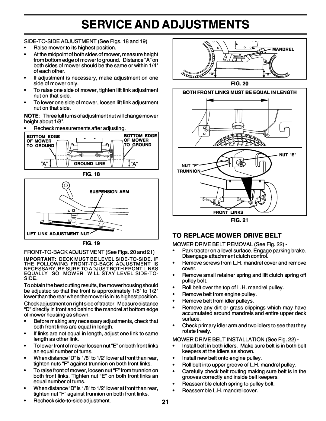 Weed Eater SGT18H46C manual Service And Adjustments, To Replace Mower Drive Belt 