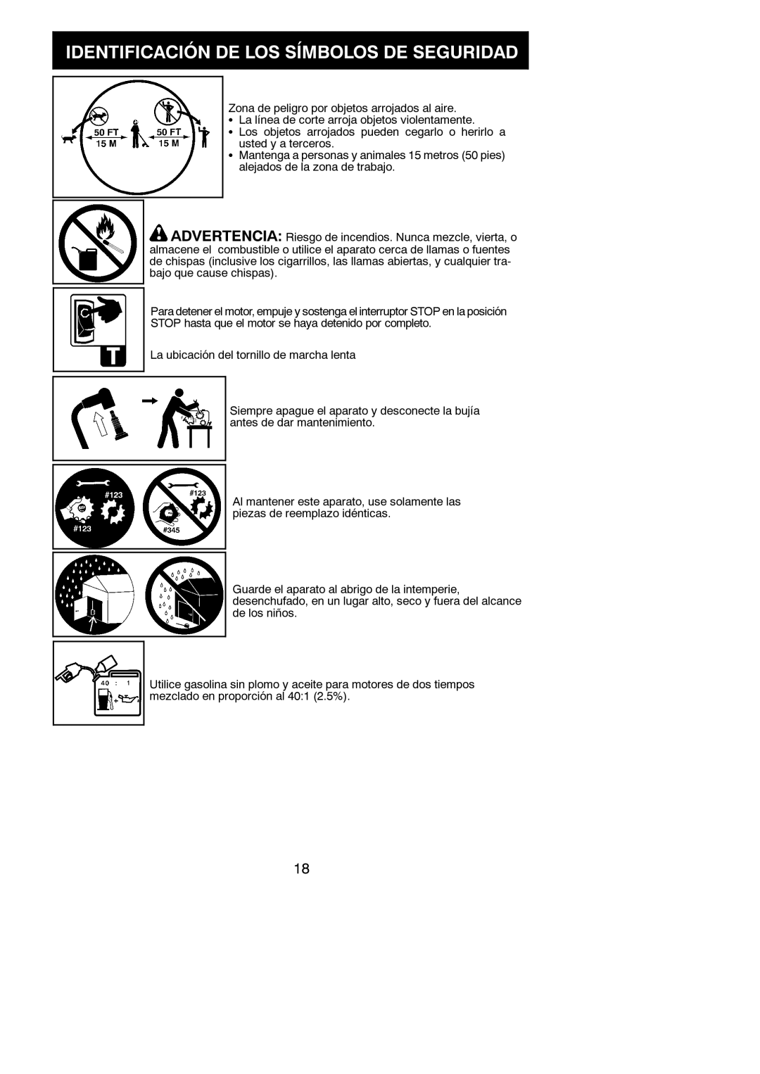 Weed Eater W25CB manual Identificación DE LOS Símbolos DE Seguridad 