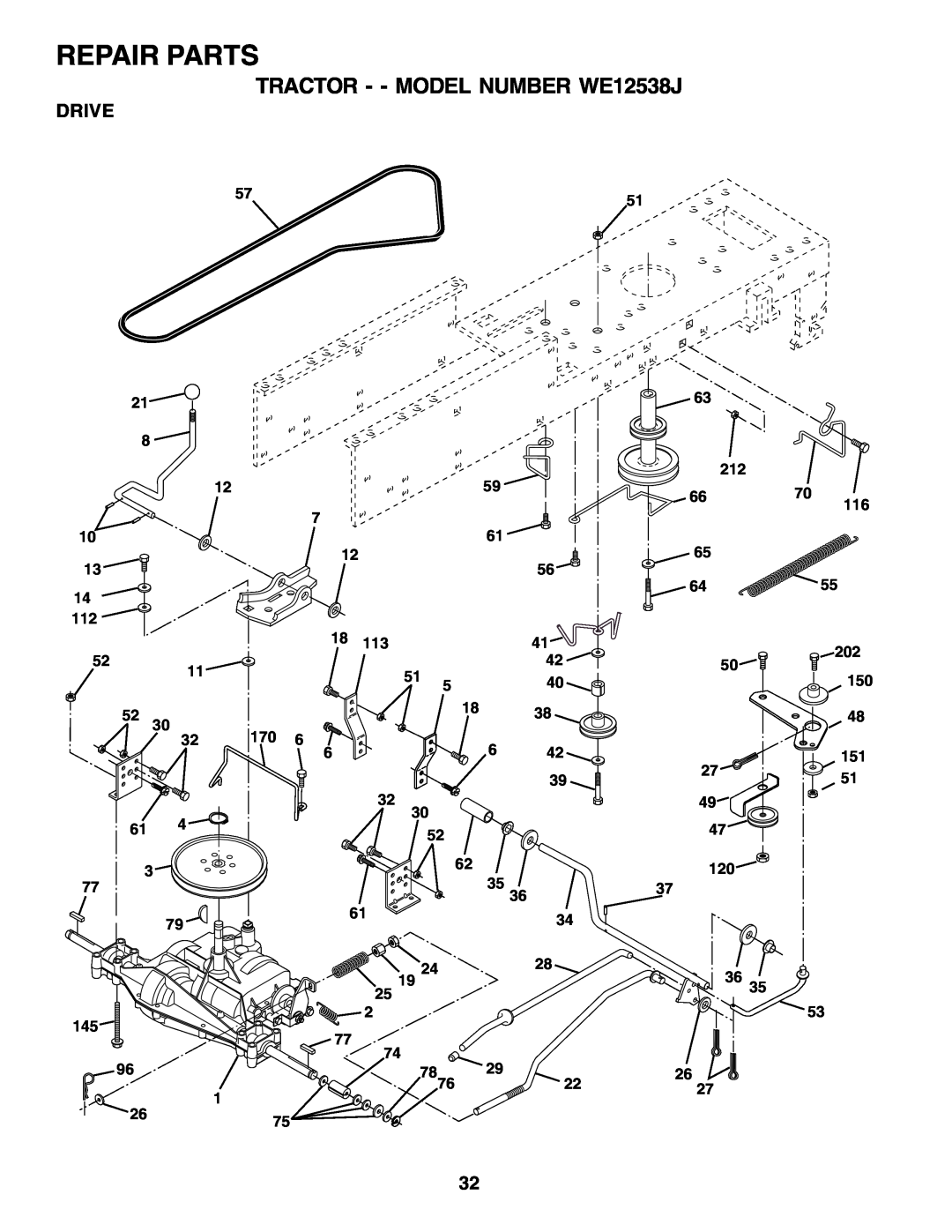 Weed Eater manual Repair Parts, TRACTOR - - MODEL NUMBER WE12538J, Drive 