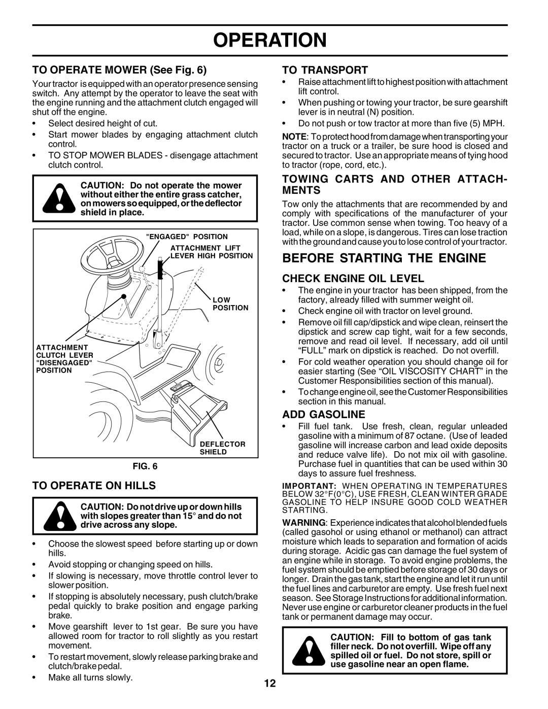 Weed Eater WE12538K manual Before Starting the Engine 