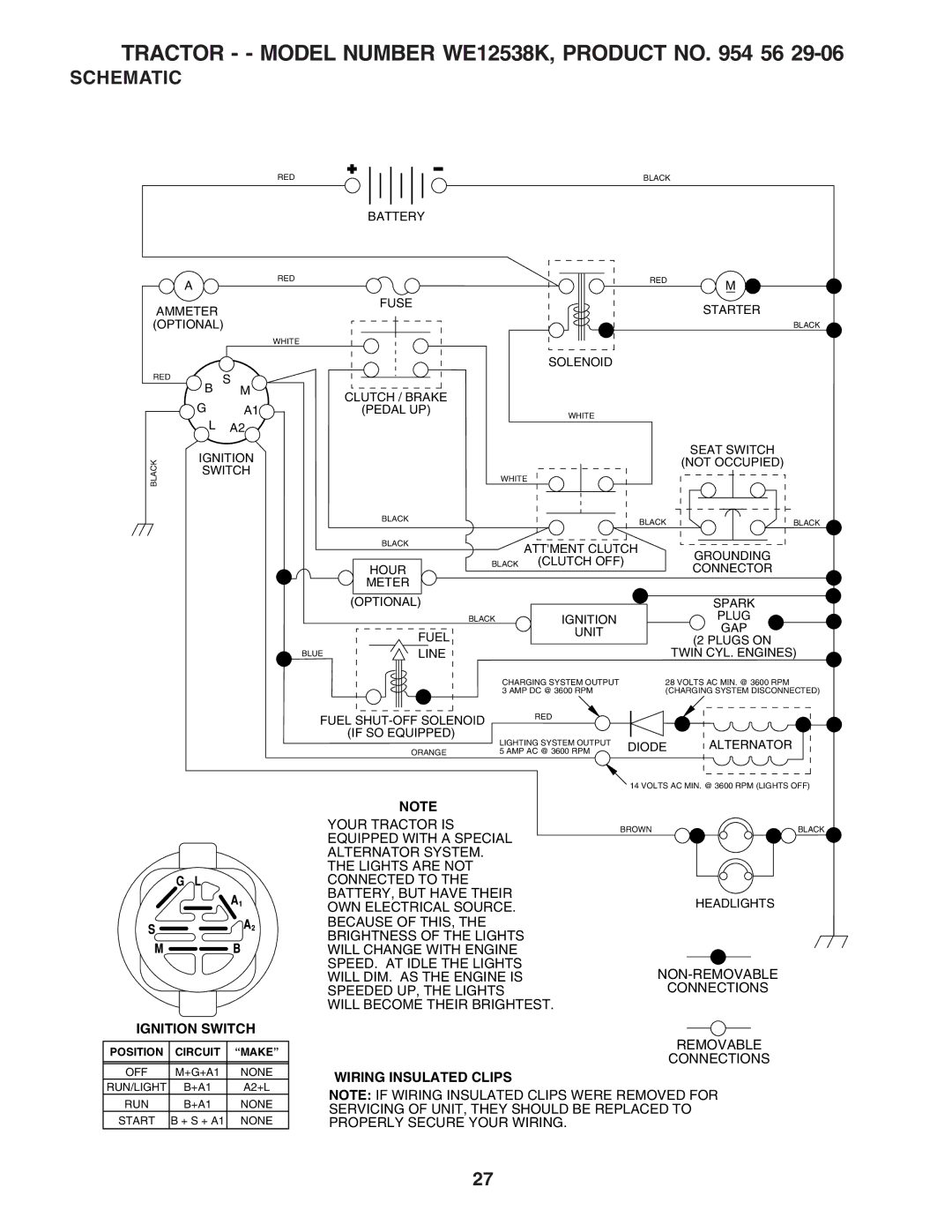 Weed Eater manual Tractor - Model Number WE12538K, Product no 56, Schematic 