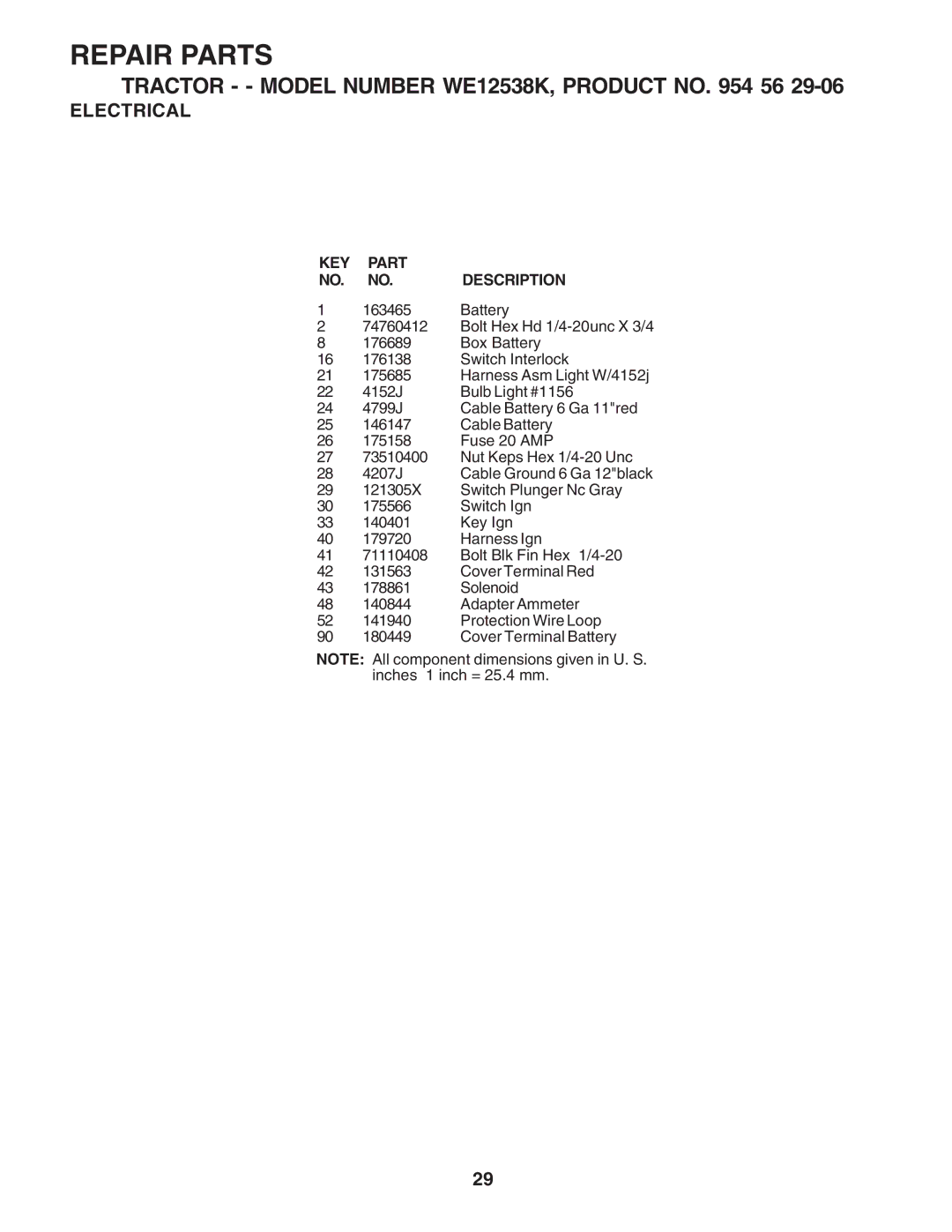 Weed Eater WE12538K manual KEY Part Description 