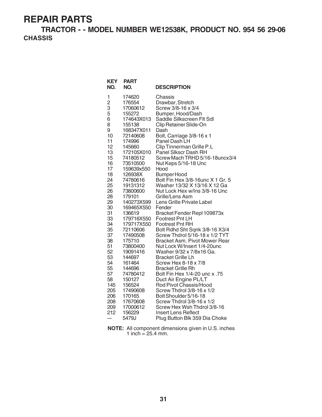 Weed Eater WE12538K manual Repair Parts 